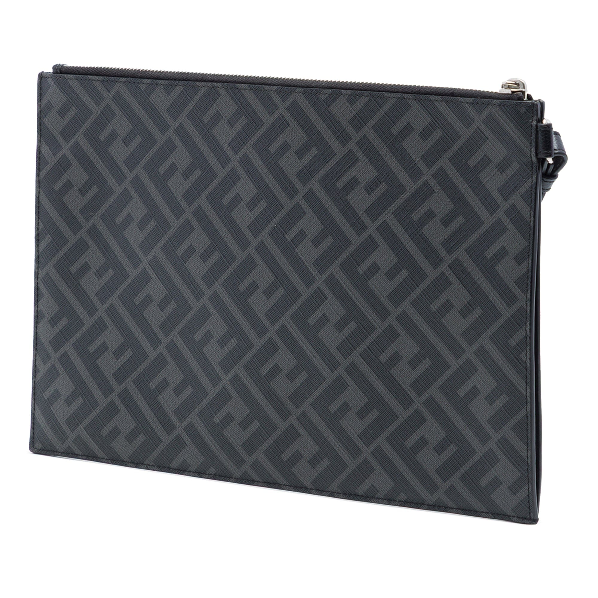 Fendi Zucca Coated Canvas FF 1974 Diagonal Logo Flat Pouch