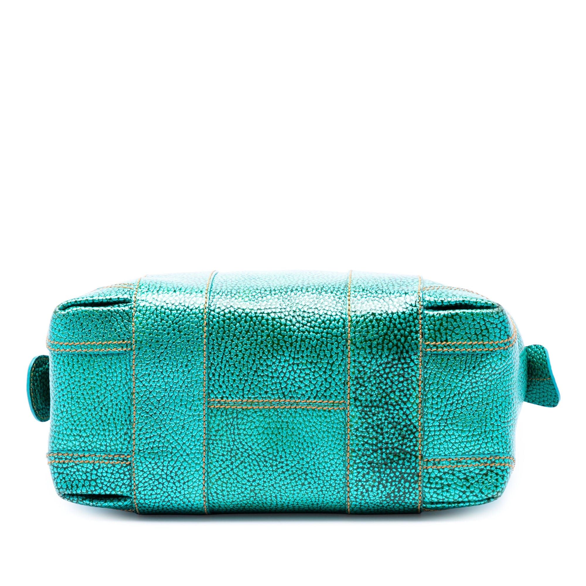 Fendi Metallic Pebbled Leather Mixed Media Boston Bag