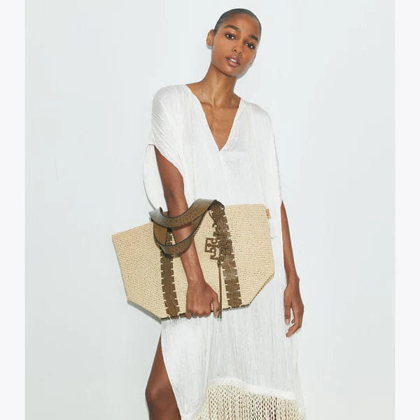 Tory Burch Straw Tote Natural / Wild Olive