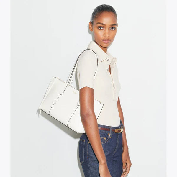 Tory Burch Small Perry Zip Tote Warm White