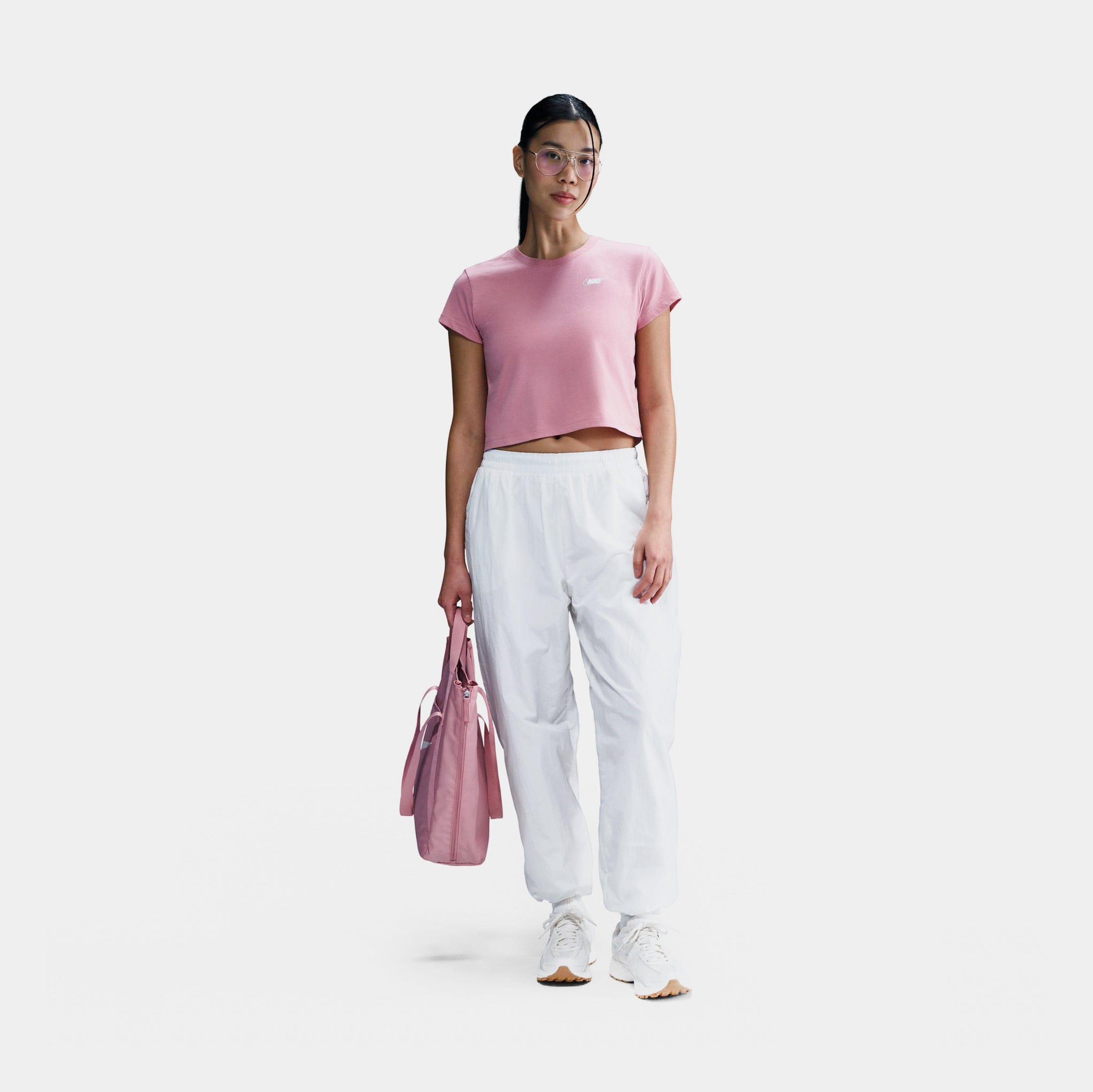 Nike NSW Club Cropped Womens Short Sleeve Shirt (White/Elemental Pink)
