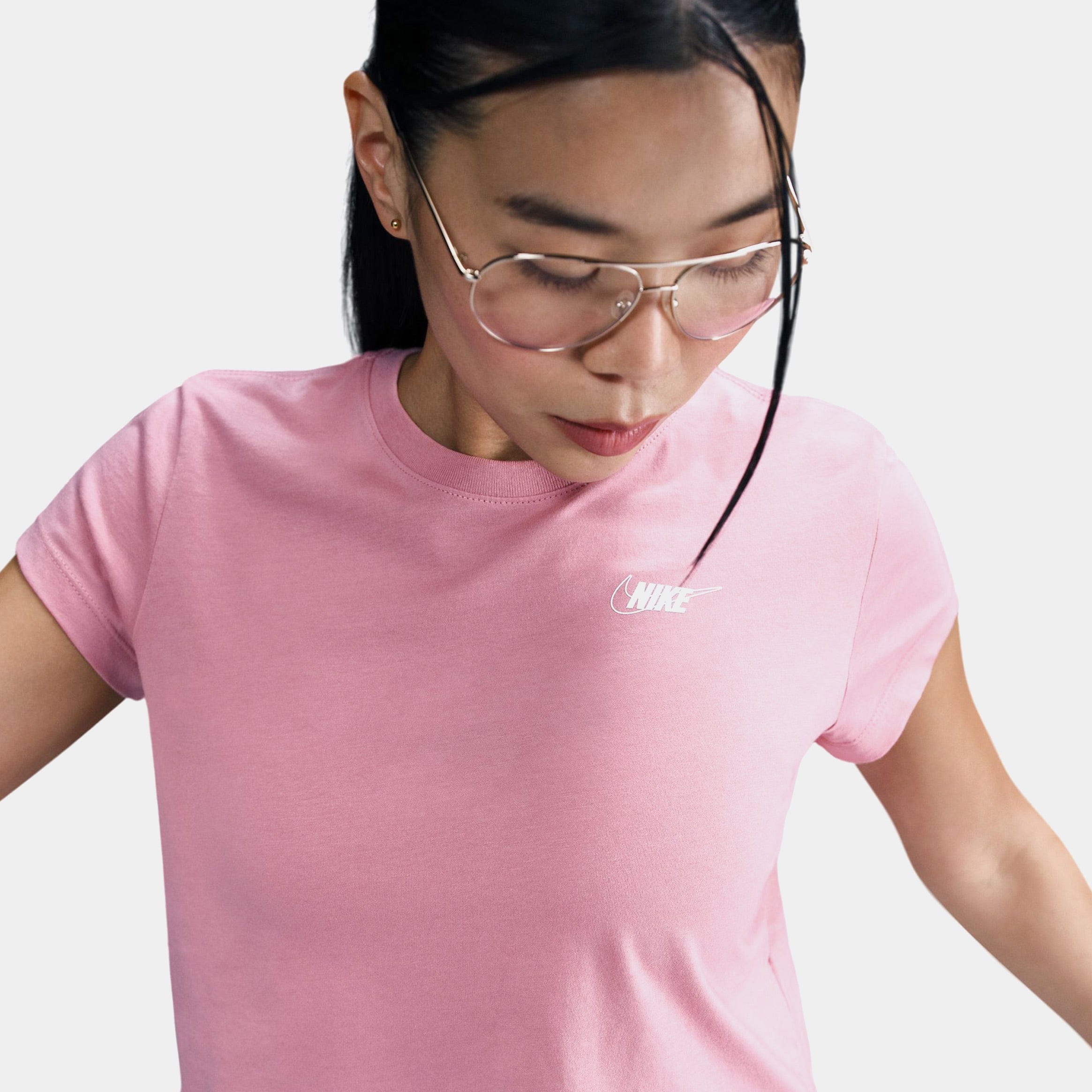 Nike NSW Club Cropped Womens Short Sleeve Shirt (White/Elemental Pink)