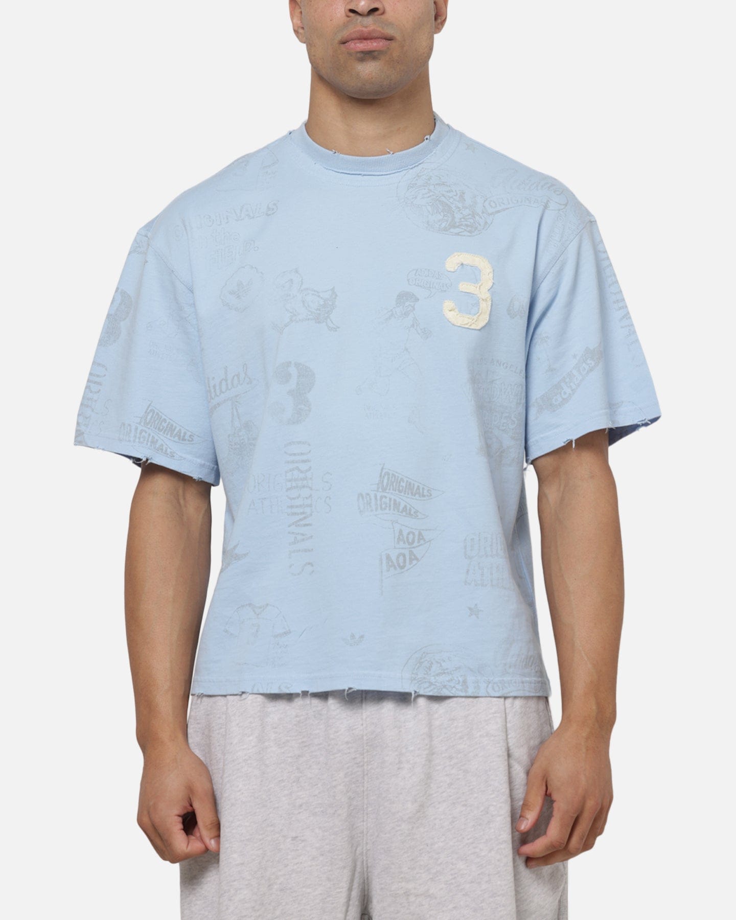 adidas Vintage All Over Print T - Shirt Light Blue
