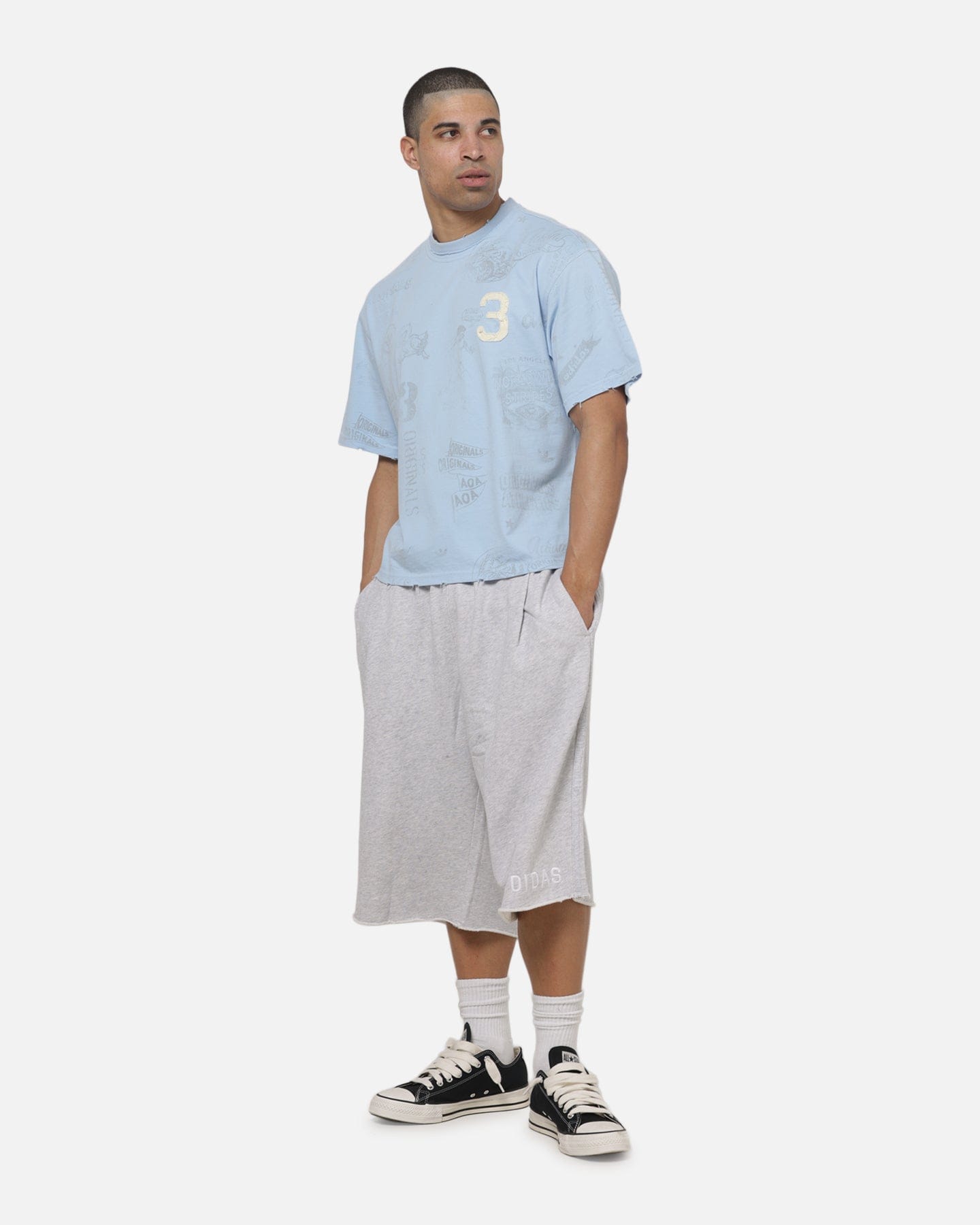 adidas Vintage All Over Print T - Shirt Light Blue