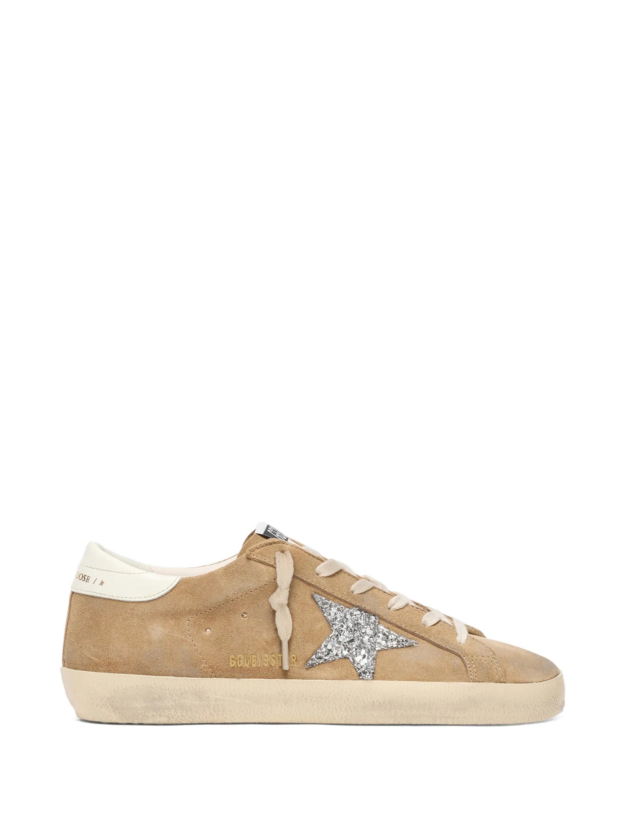 Golden Goose Super - Star trainers in tobacco suede with silver glitter star