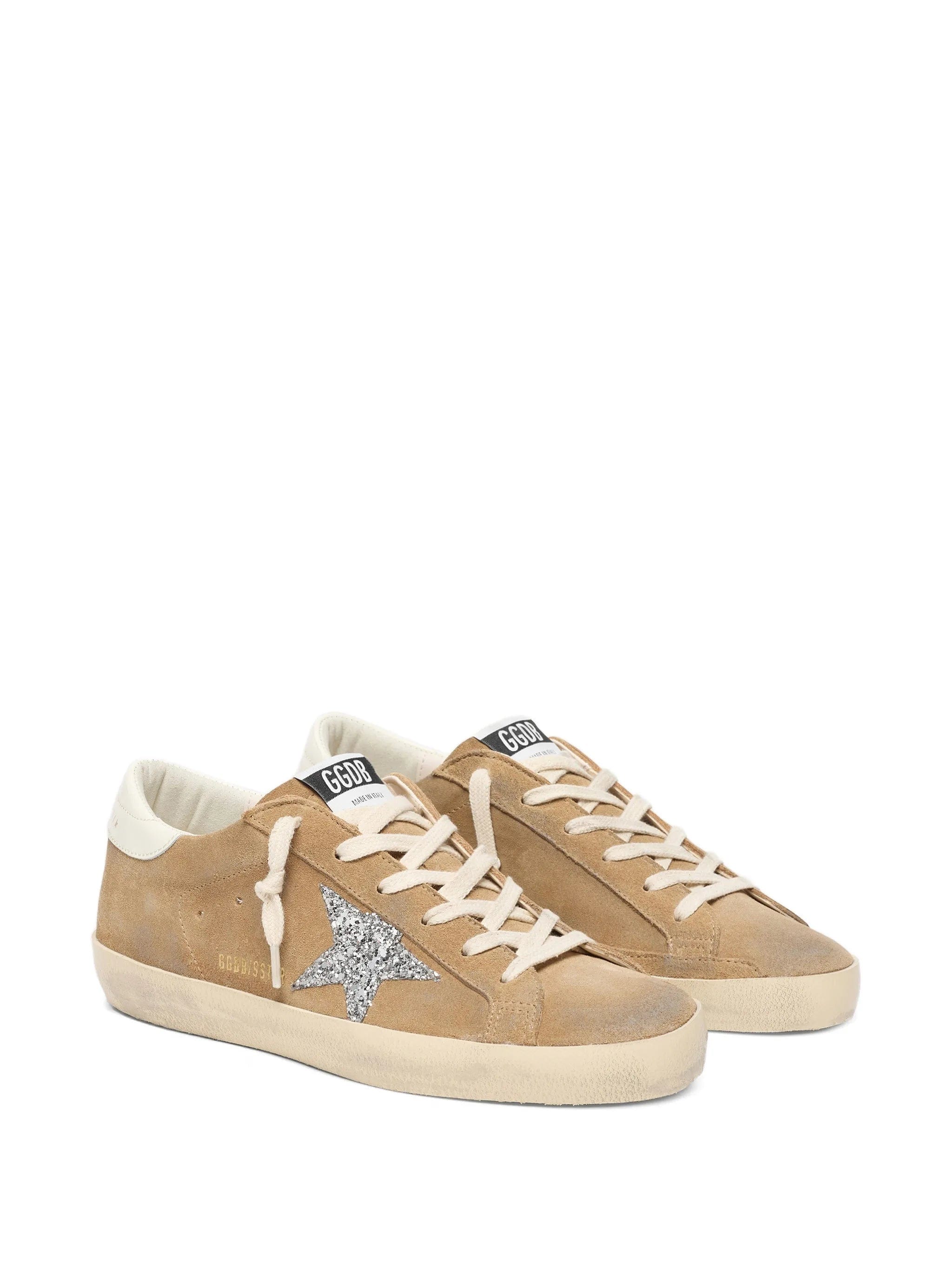 Golden Goose Super - Star trainers in tobacco suede with silver glitter star