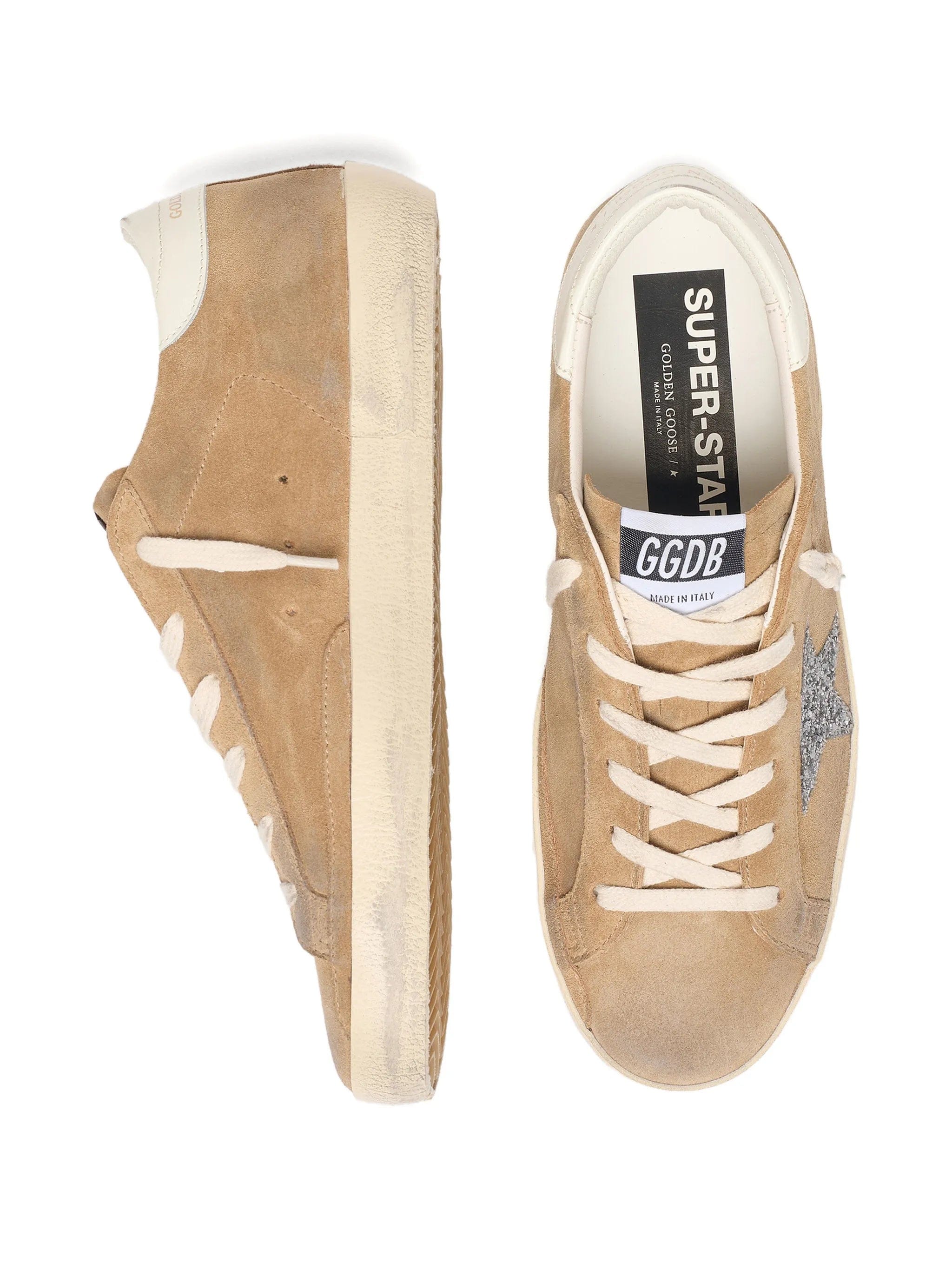 Golden Goose Super - Star trainers in tobacco suede with silver glitter star