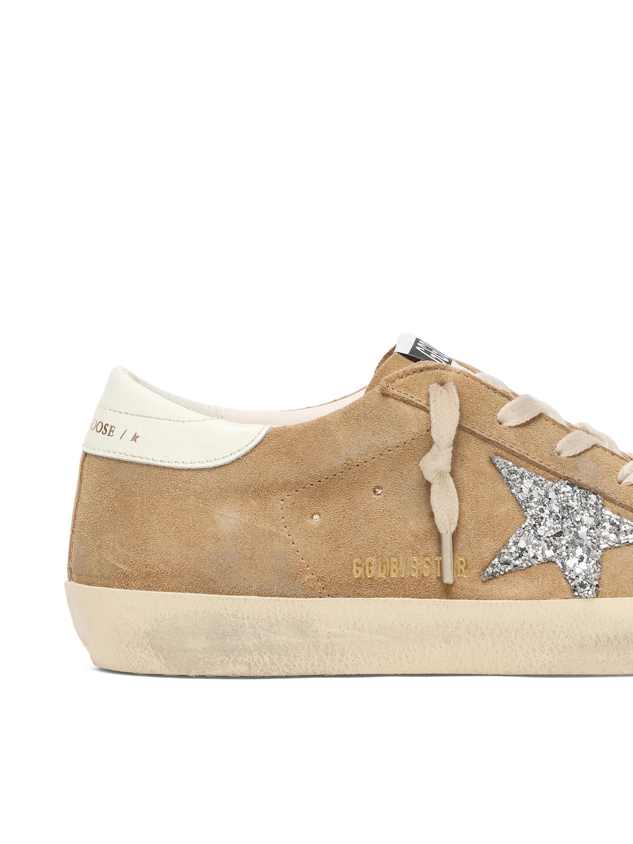 Golden Goose Super - Star trainers in tobacco suede with silver glitter star