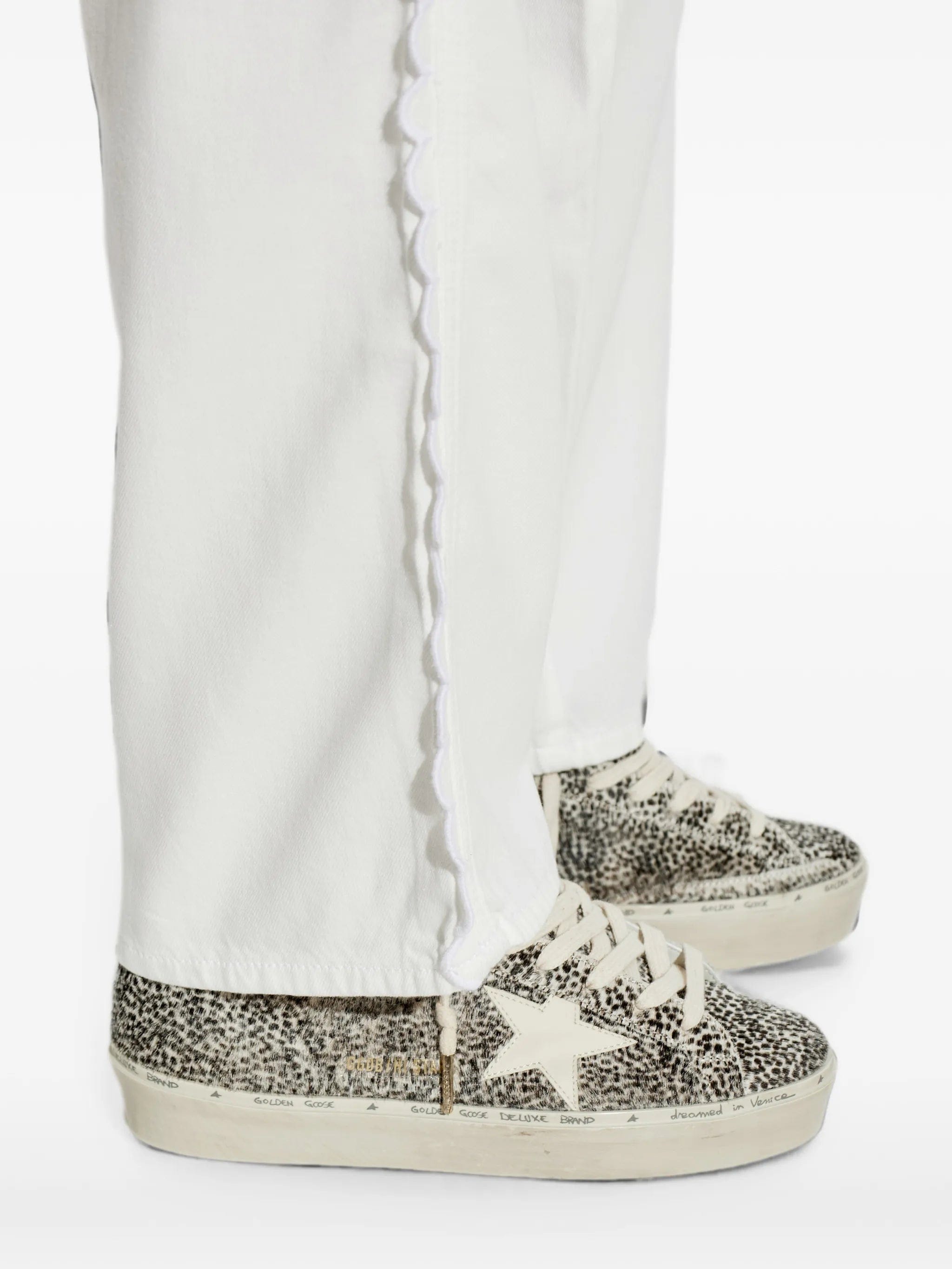 Golden Goose Hi Star in black and white pony skin with white leather star sneakers