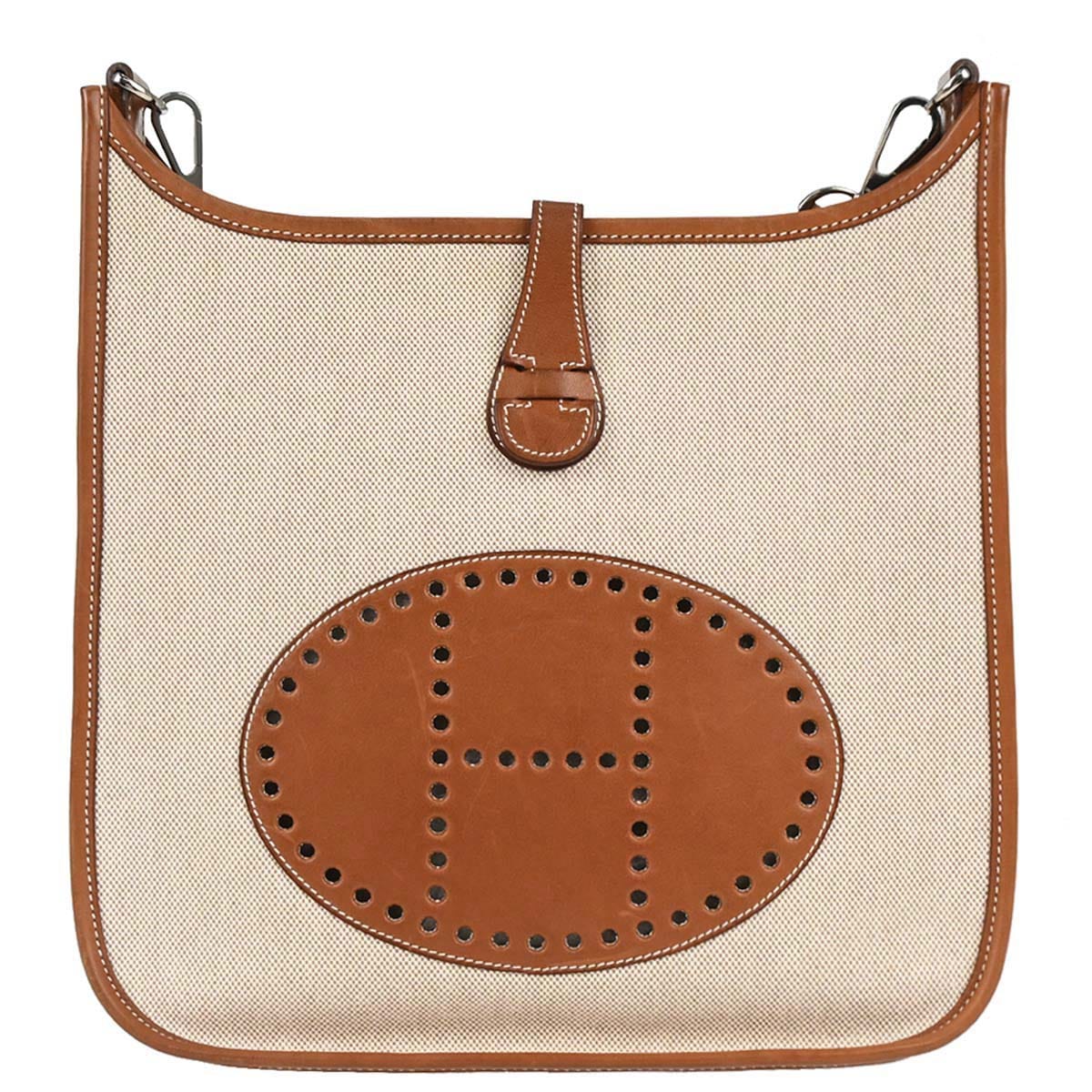 Hermes Natural Toile H Barenia Evelyne 2 PM Shoulder Bag