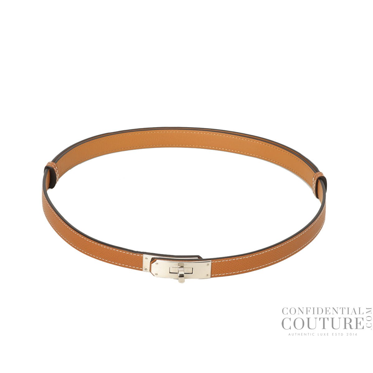Hermes Kelly 18 Veau Epsom Leather Gold Belt With Silver Hardware