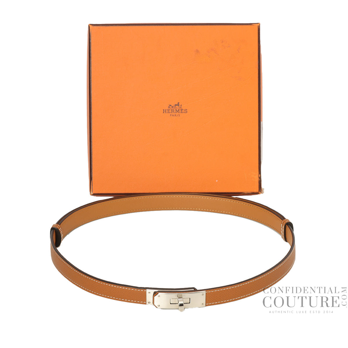 Hermes Kelly 18 Veau Epsom Leather Gold Belt With Silver Hardware