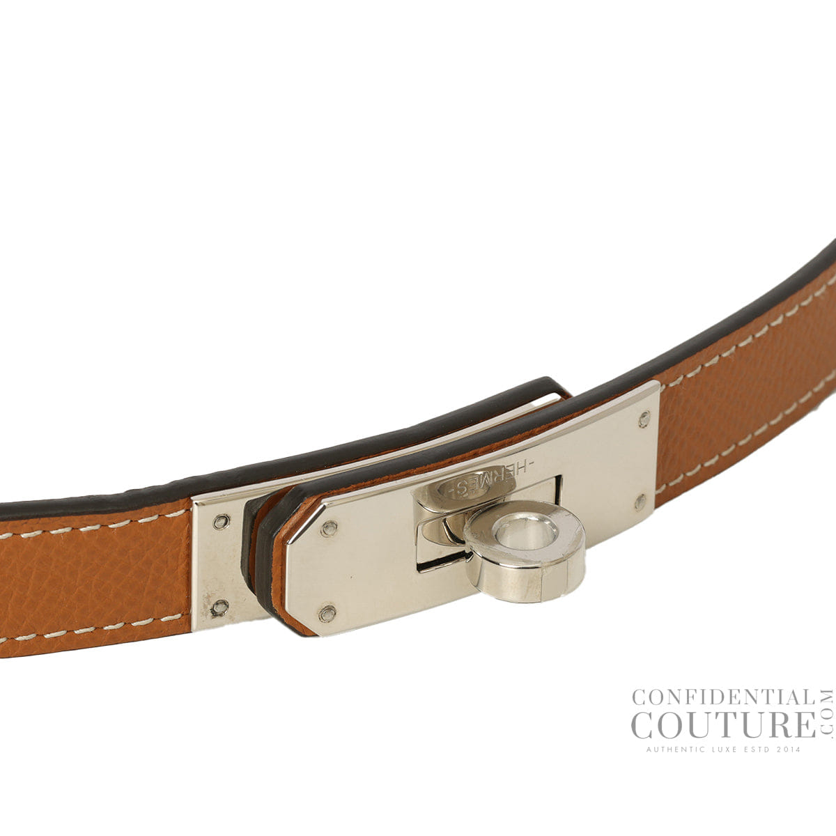 Hermes Kelly 18 Veau Epsom Leather Gold Belt With Silver Hardware