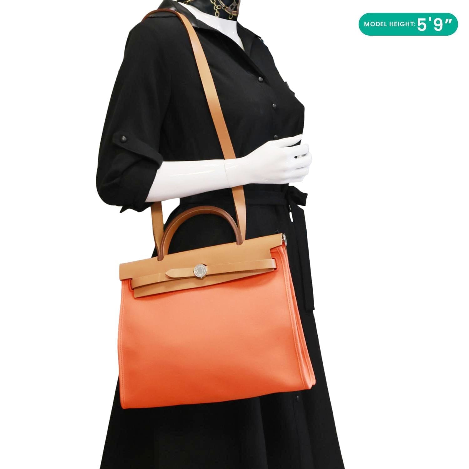 HERMES Herbag Zip 31 PM Vache Hunter Toile Canvas Shoulder Bag Orange
