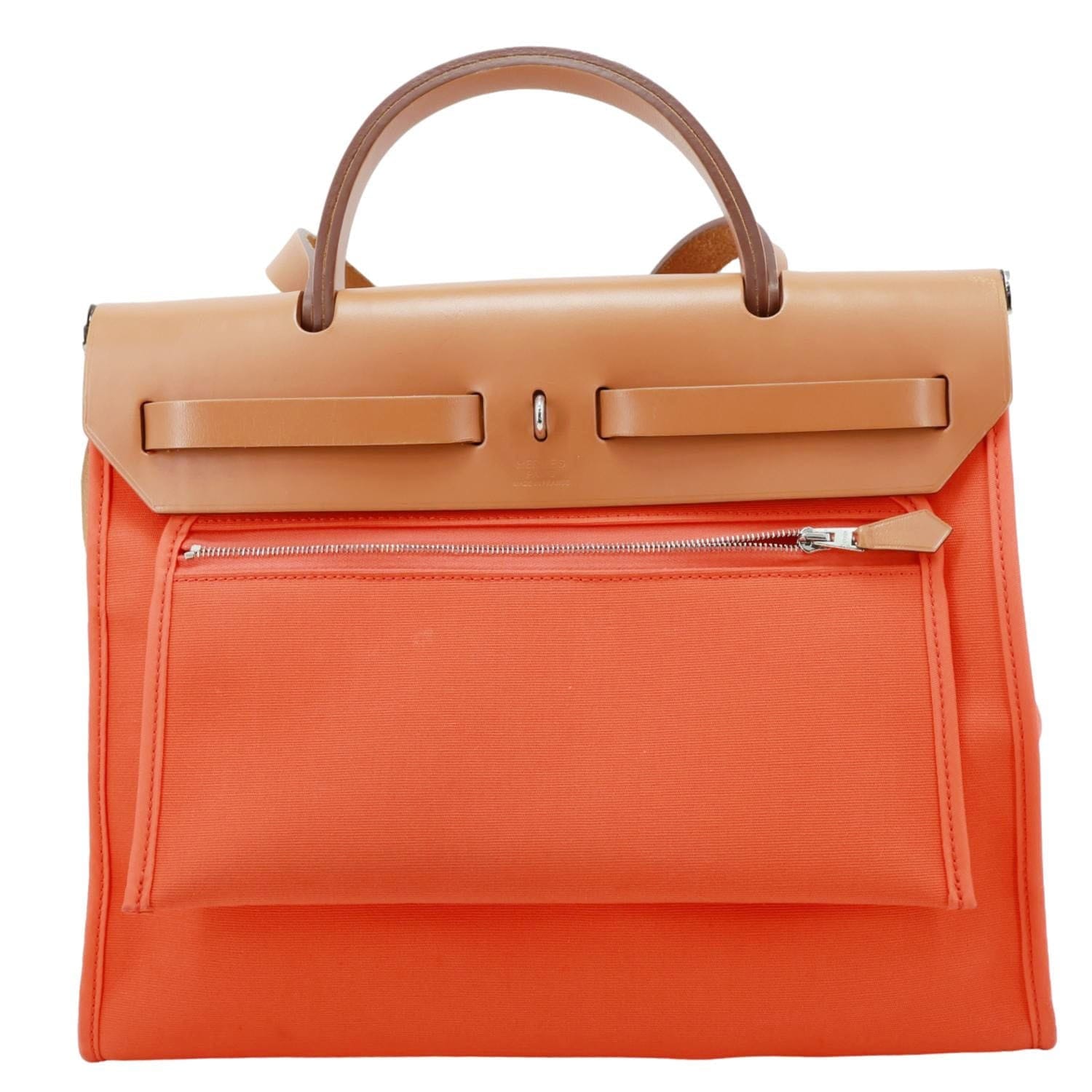 HERMES Herbag Zip 31 PM Vache Hunter Toile Canvas Shoulder Bag Orange