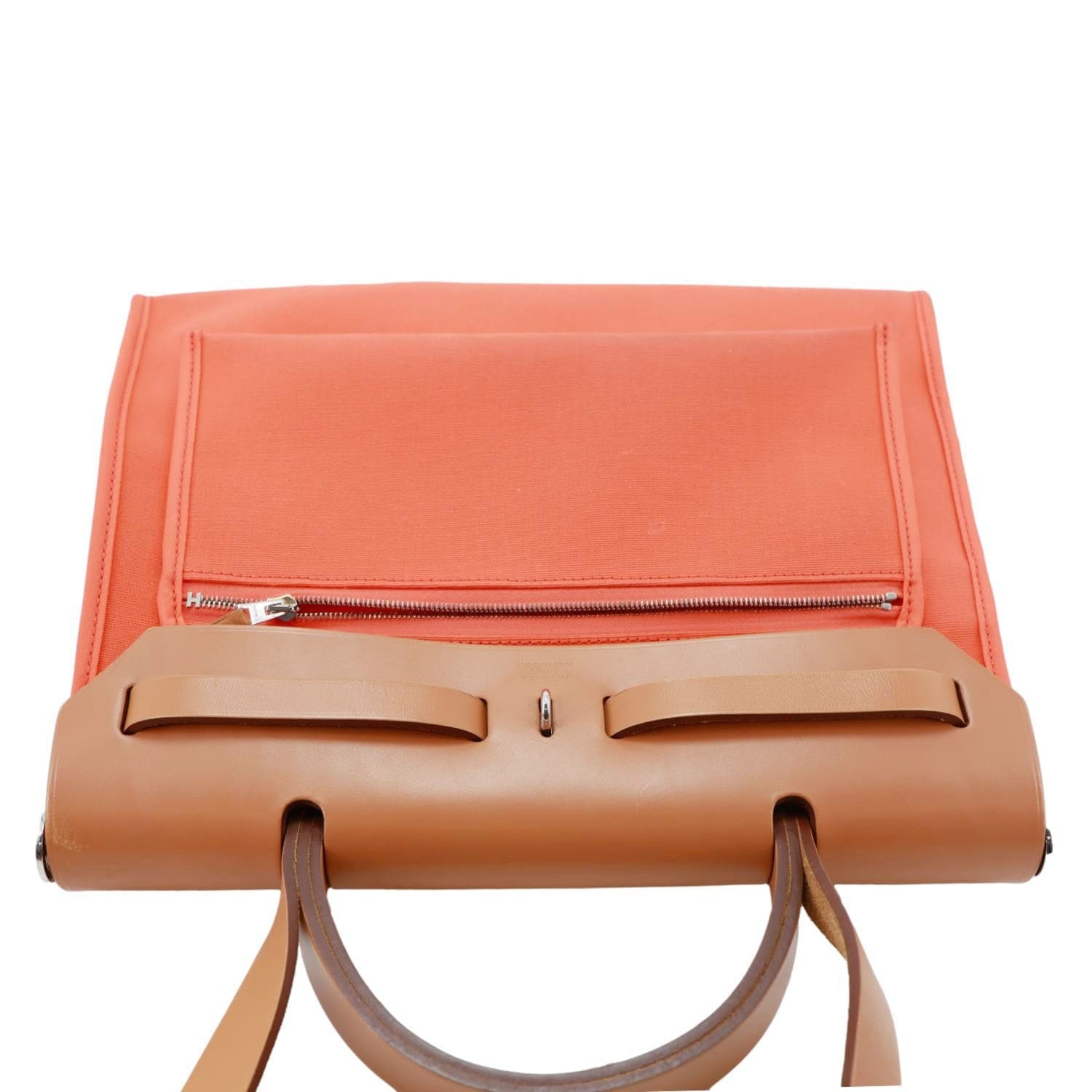 HERMES Herbag Zip 31 PM Vache Hunter Toile Canvas Shoulder Bag Orange