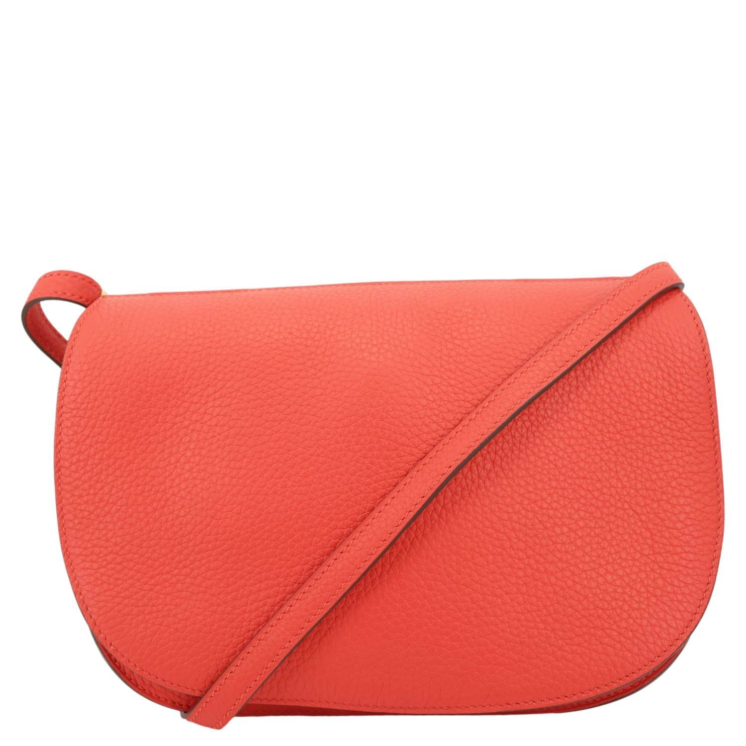 HERMES Saut Clemence Leather Shoulder Bag Red