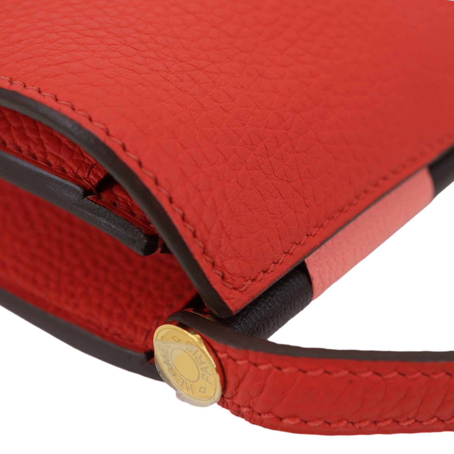 HERMES Saut Clemence Leather Shoulder Bag Red