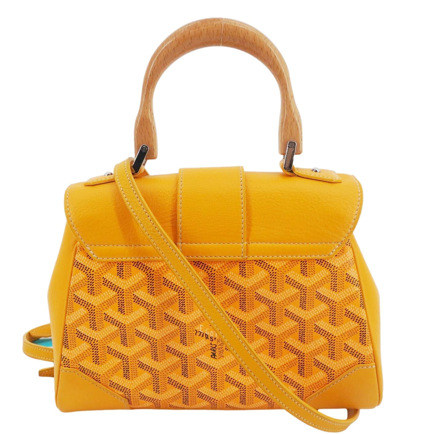 GOYARD Saigon Mini Chevron Print Coated Canvas Top Handle Shoulder Bag Yellow