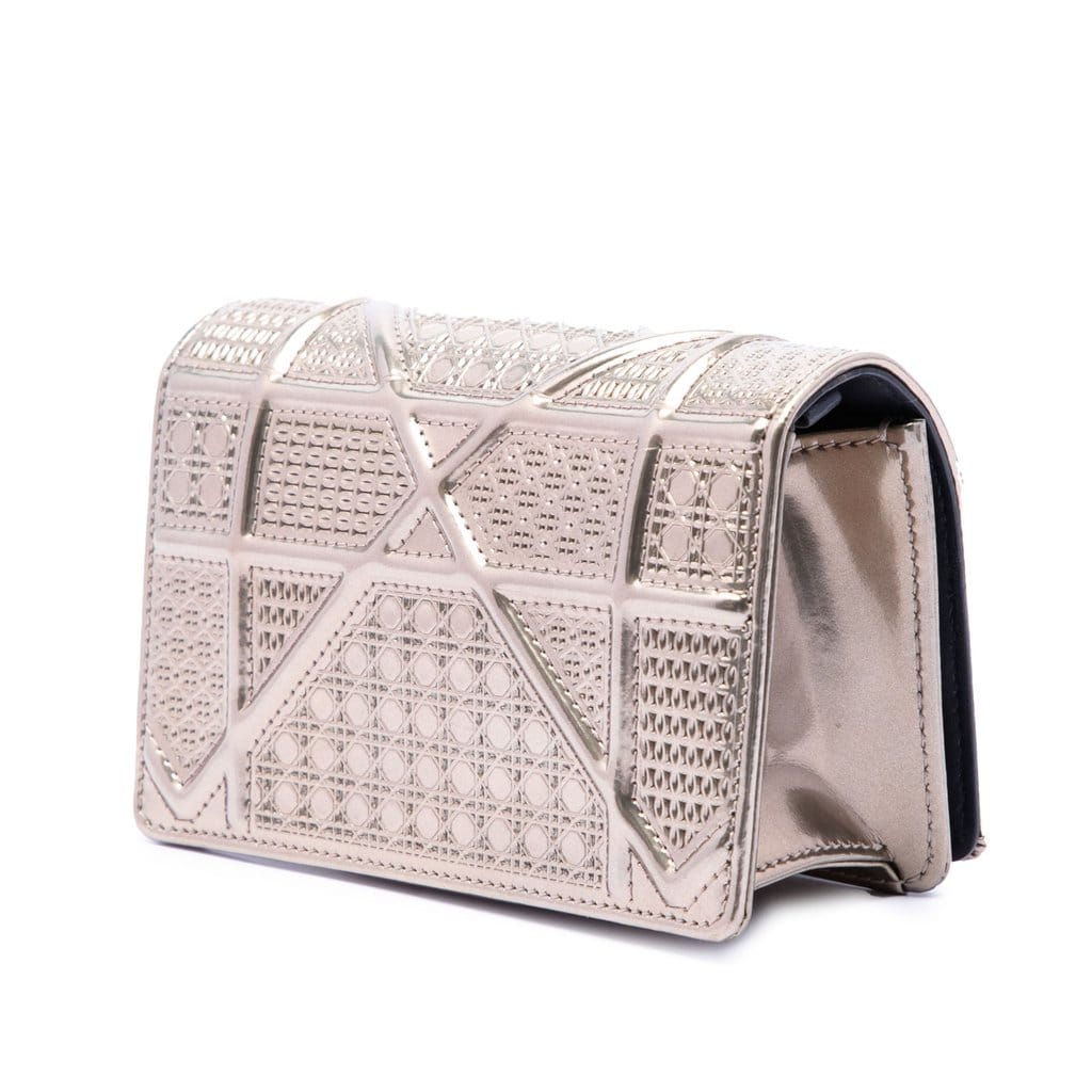 Dior Metallic Patent Microcannage Diorama Wallet on Chain