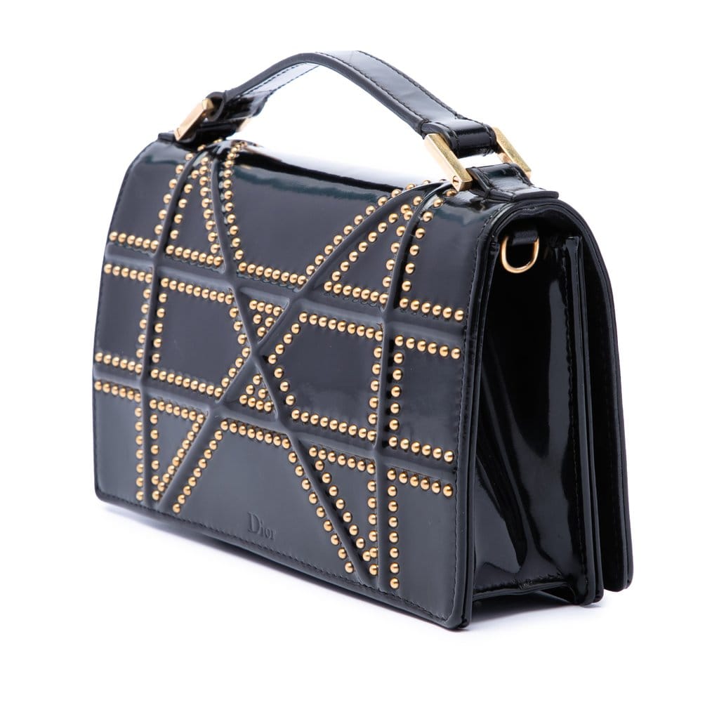 Dior Studded Patent Diorama Top Handle Wallet on Chain