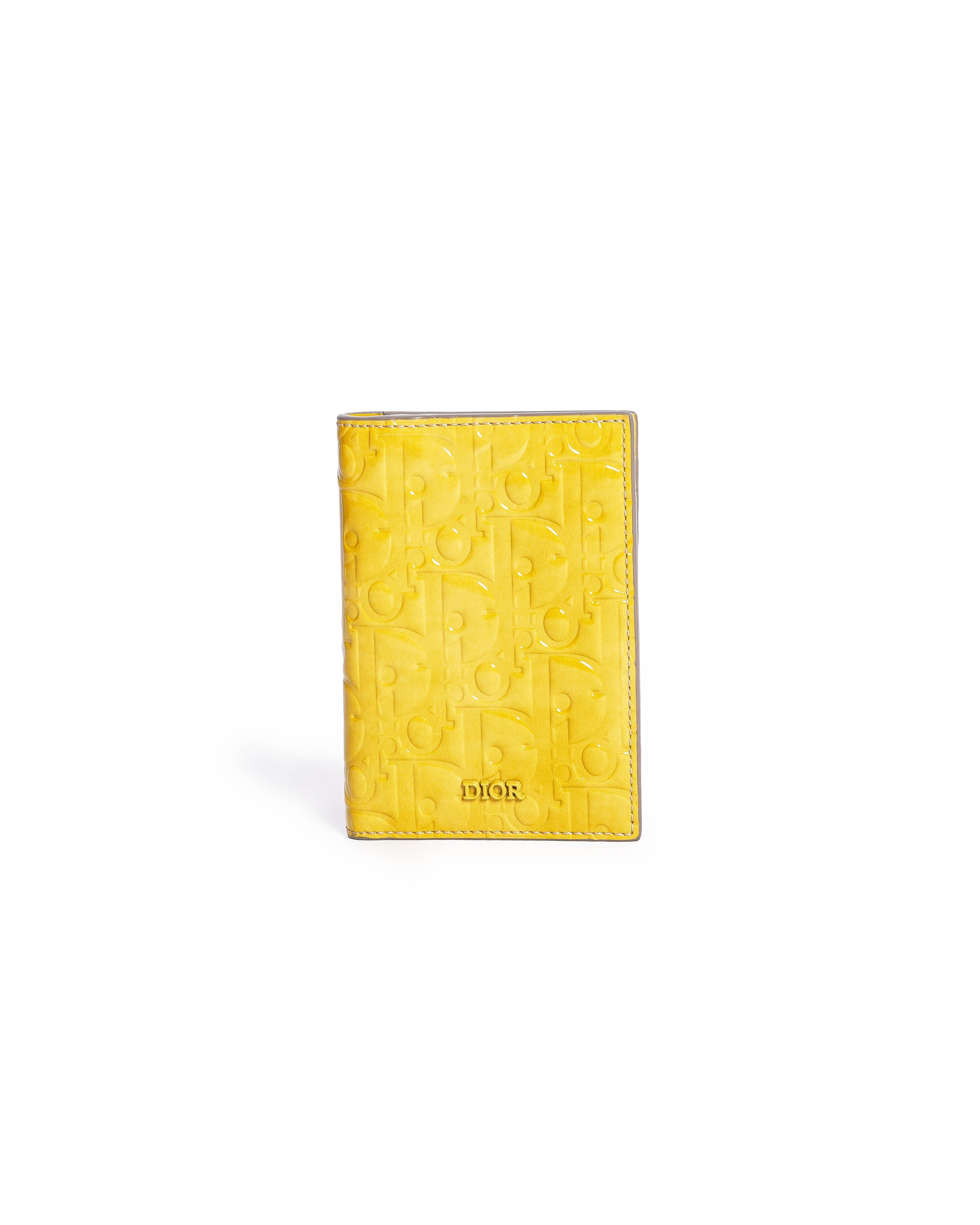 Dior Christian Dior Yellow Patent Leather Vertical Bifold Card Holder