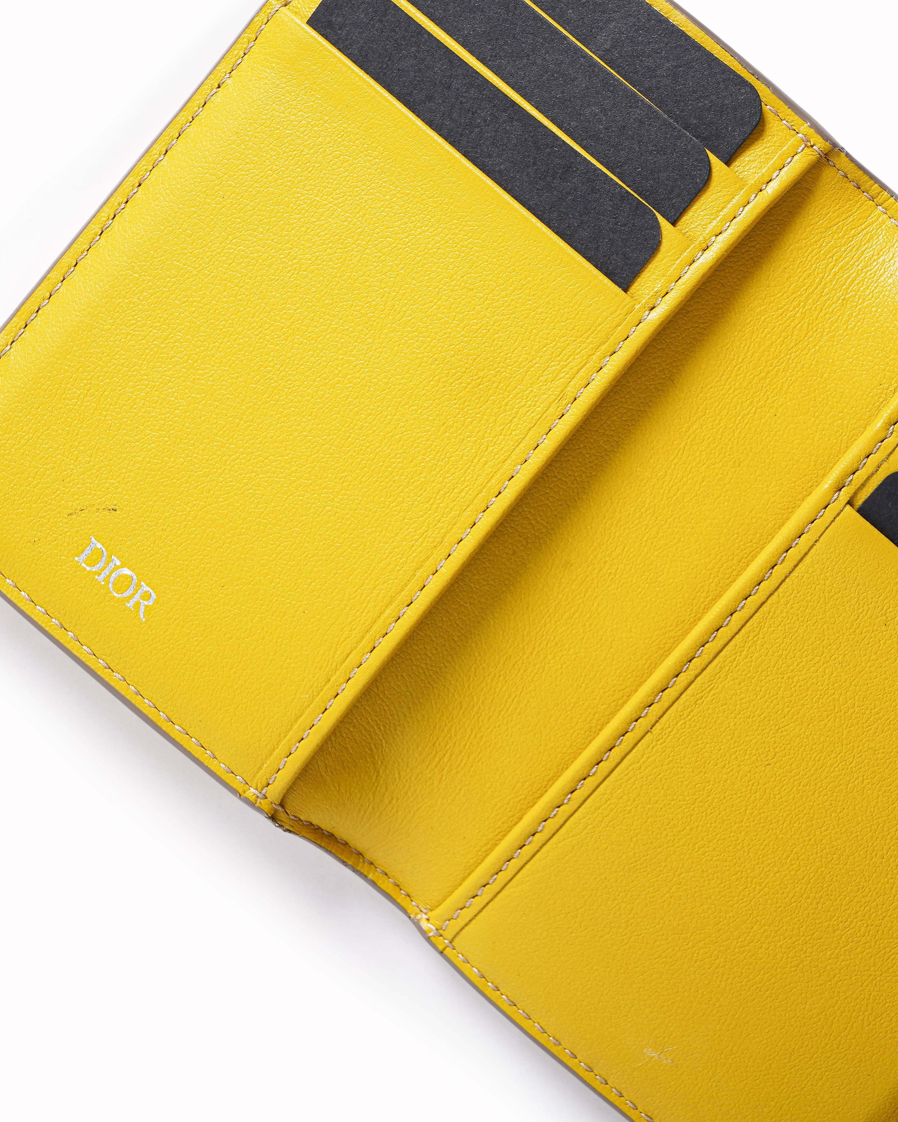 Dior Christian Dior Yellow Patent Leather Vertical Bifold Card Holder