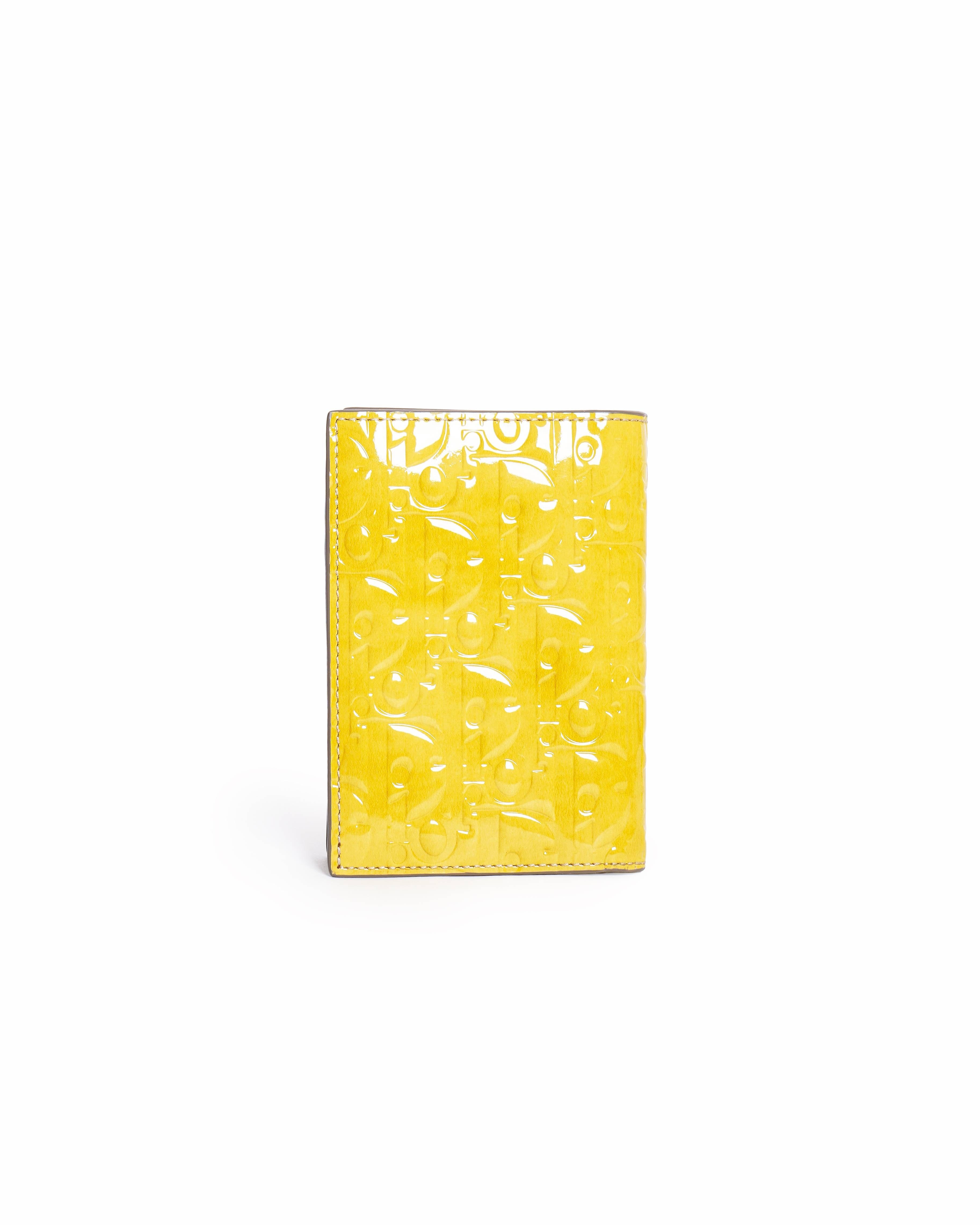 Dior Christian Dior Yellow Patent Leather Vertical Bifold Card Holder