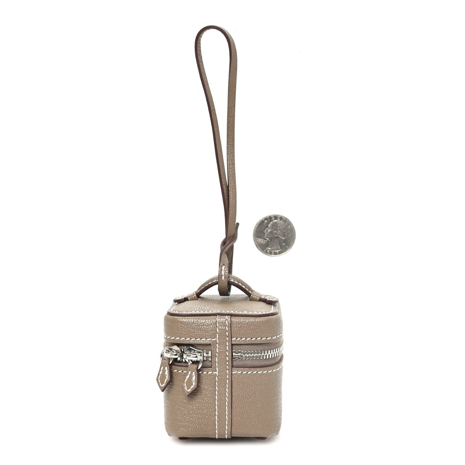 Hermes Chevre Mysore Mini Vanity Bag Charm Etoupe