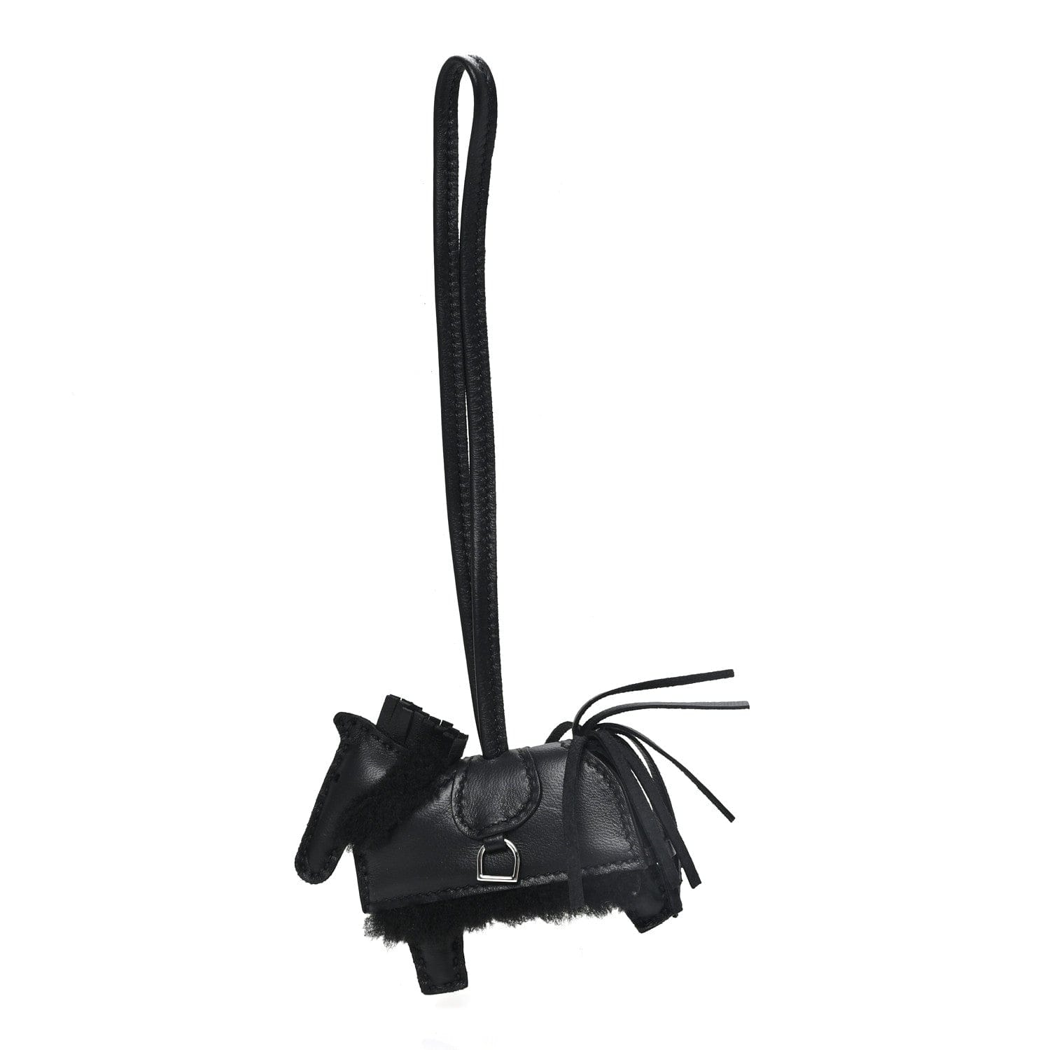 Hermes Milo Lambskin Merinos Wool Grigri Rodeo Robeo Plush Bag Charm PM Black