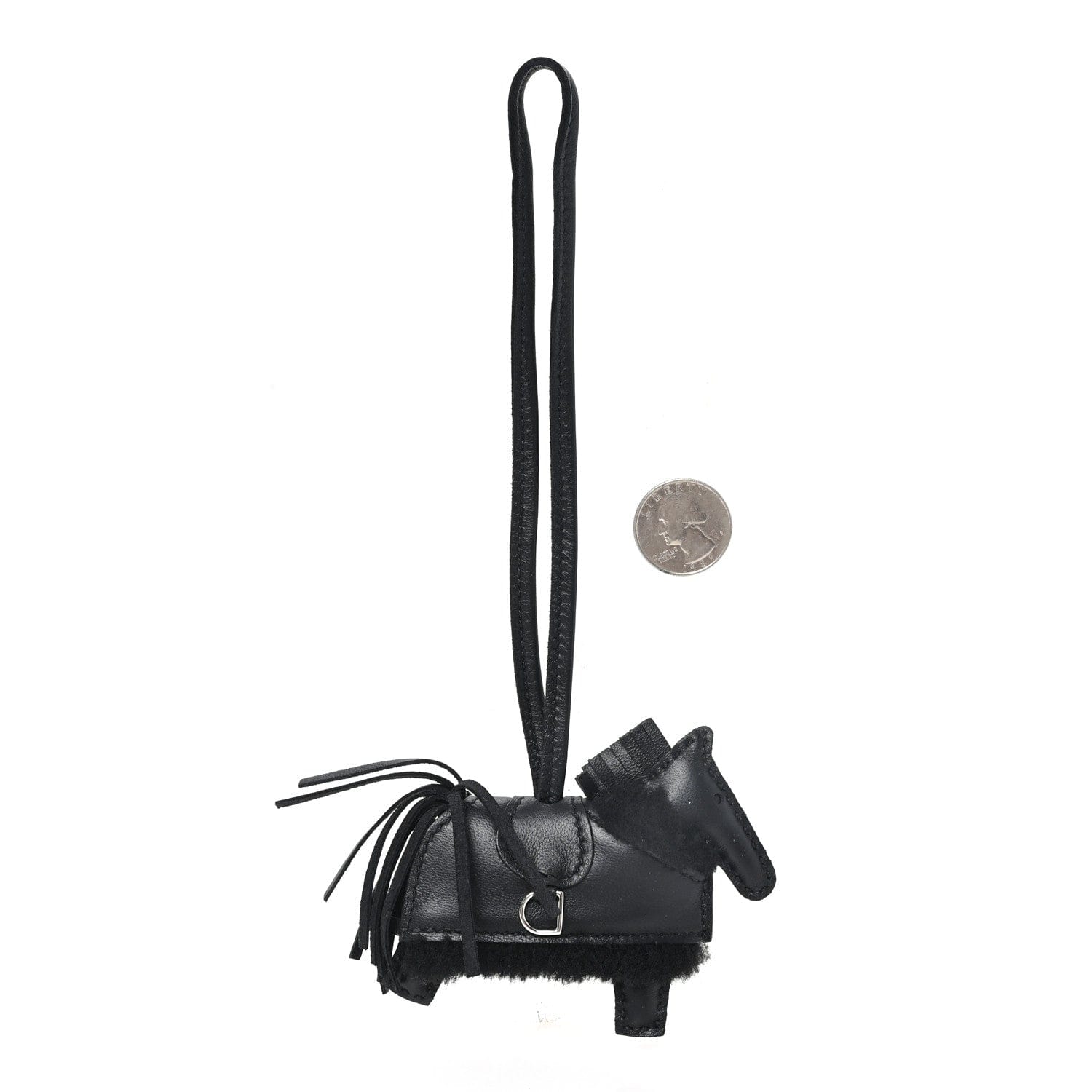 Hermes Milo Lambskin Merinos Wool Grigri Rodeo Robeo Plush Bag Charm PM Black