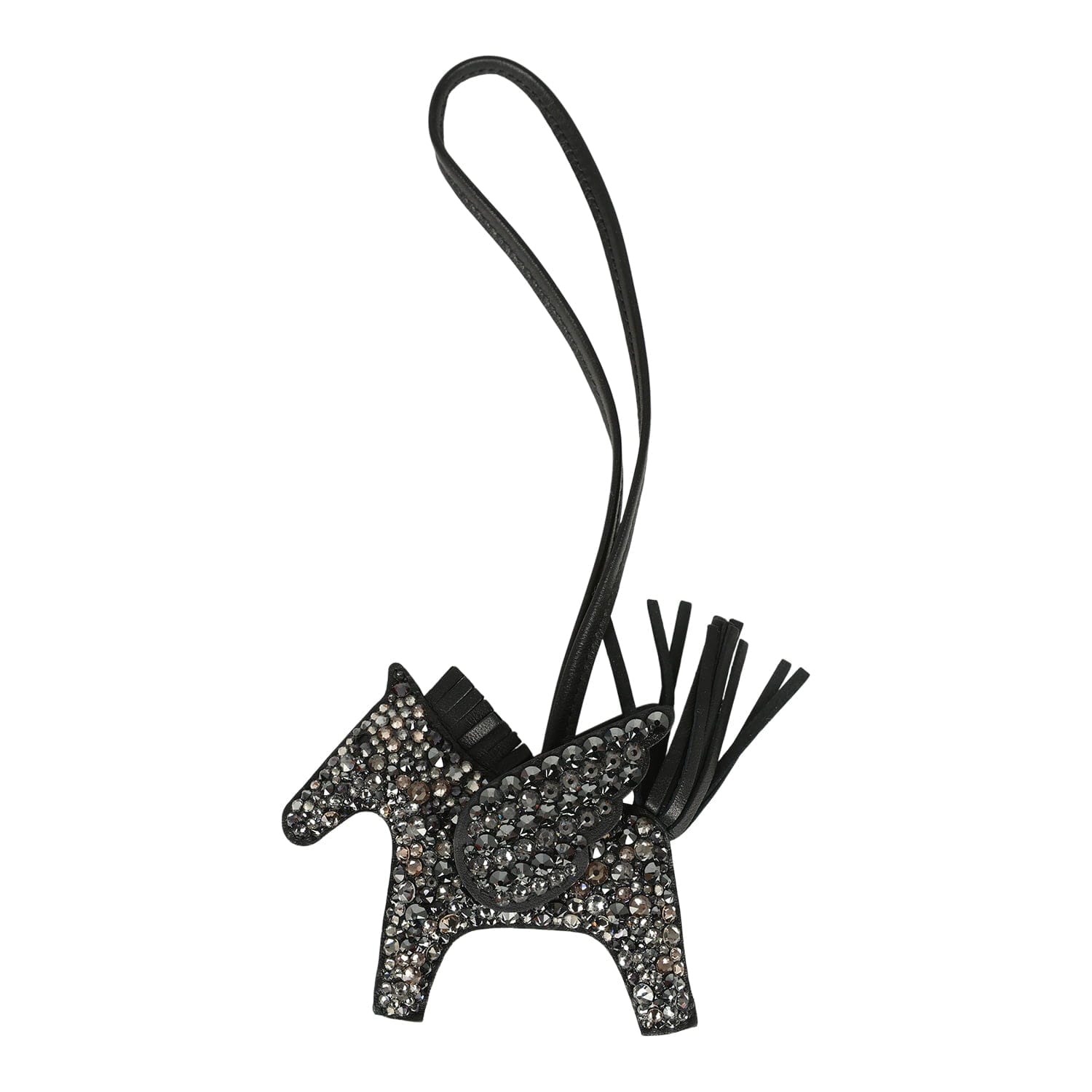 Hermes Custom Black Swarovski Crystal Hermes Bedazzled Pegase Rodeo Bag Charm PM Black Milo Lambskin