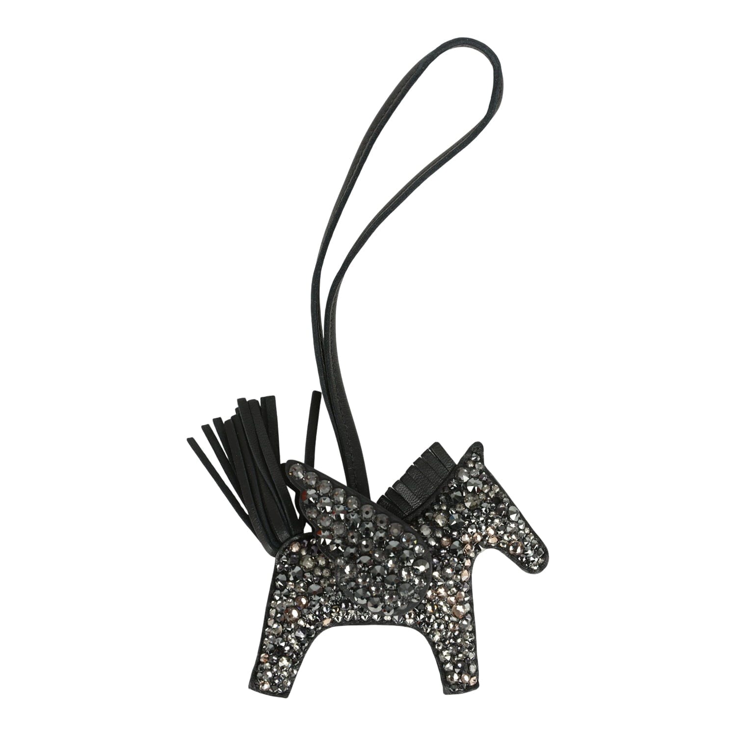 Hermes Custom Black Swarovski Crystal Hermes Bedazzled Pegase Rodeo Bag Charm PM Black Milo Lambskin