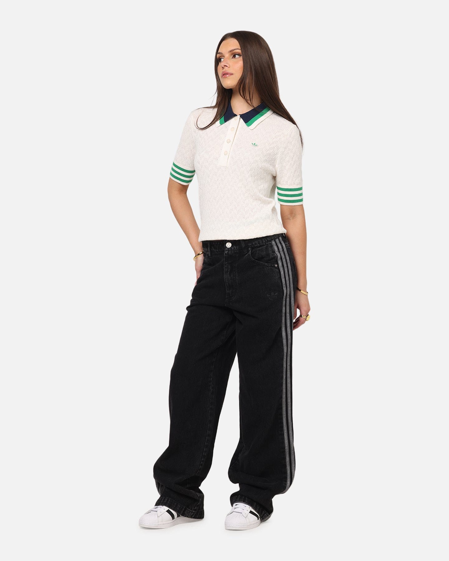 adidas Women's Denim 3 - Stripes Track Pants True Black Denim