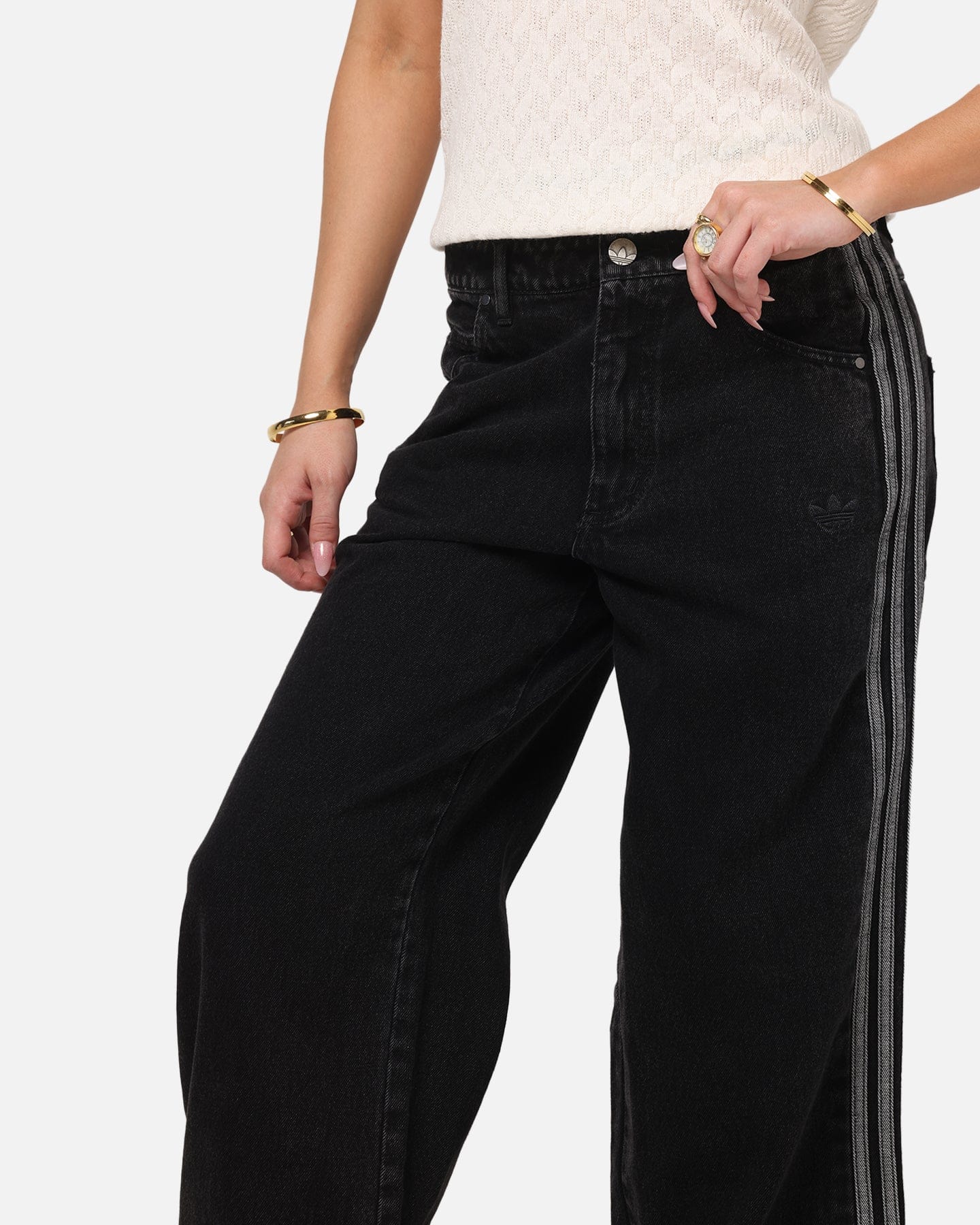 adidas Women's Denim 3 - Stripes Track Pants True Black Denim