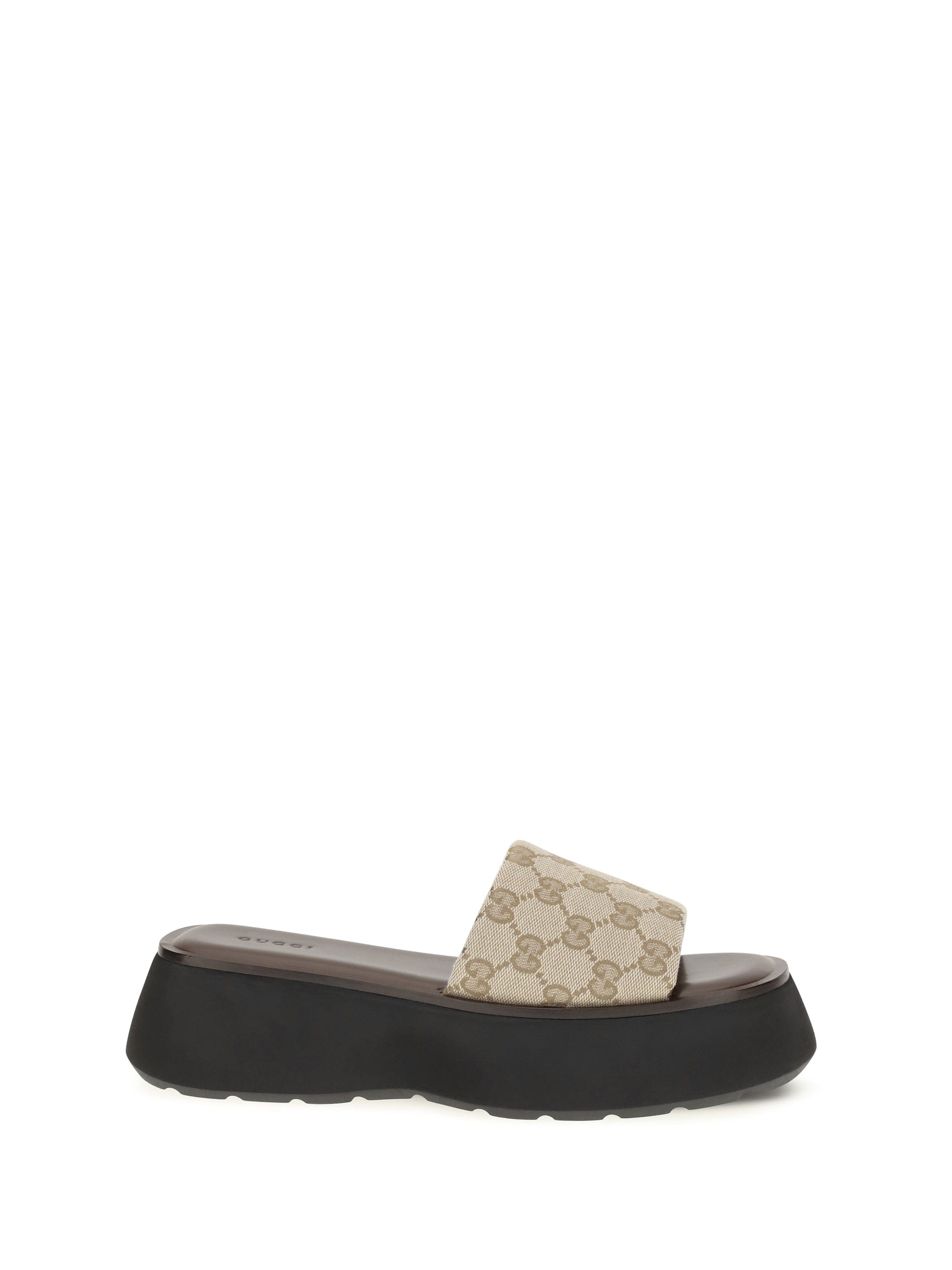 Gucci GG Canvas Platform Slide Sandal — Beige