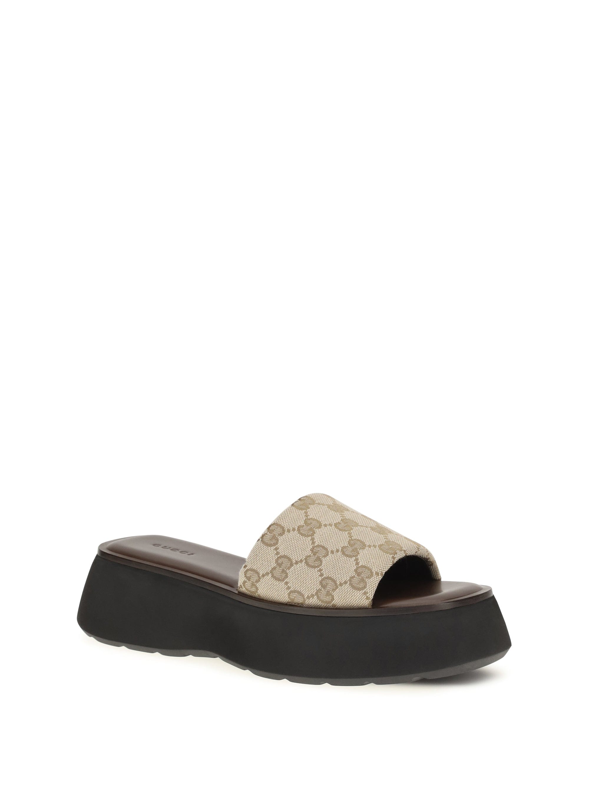 Gucci GG Canvas Platform Slide Sandal — Beige