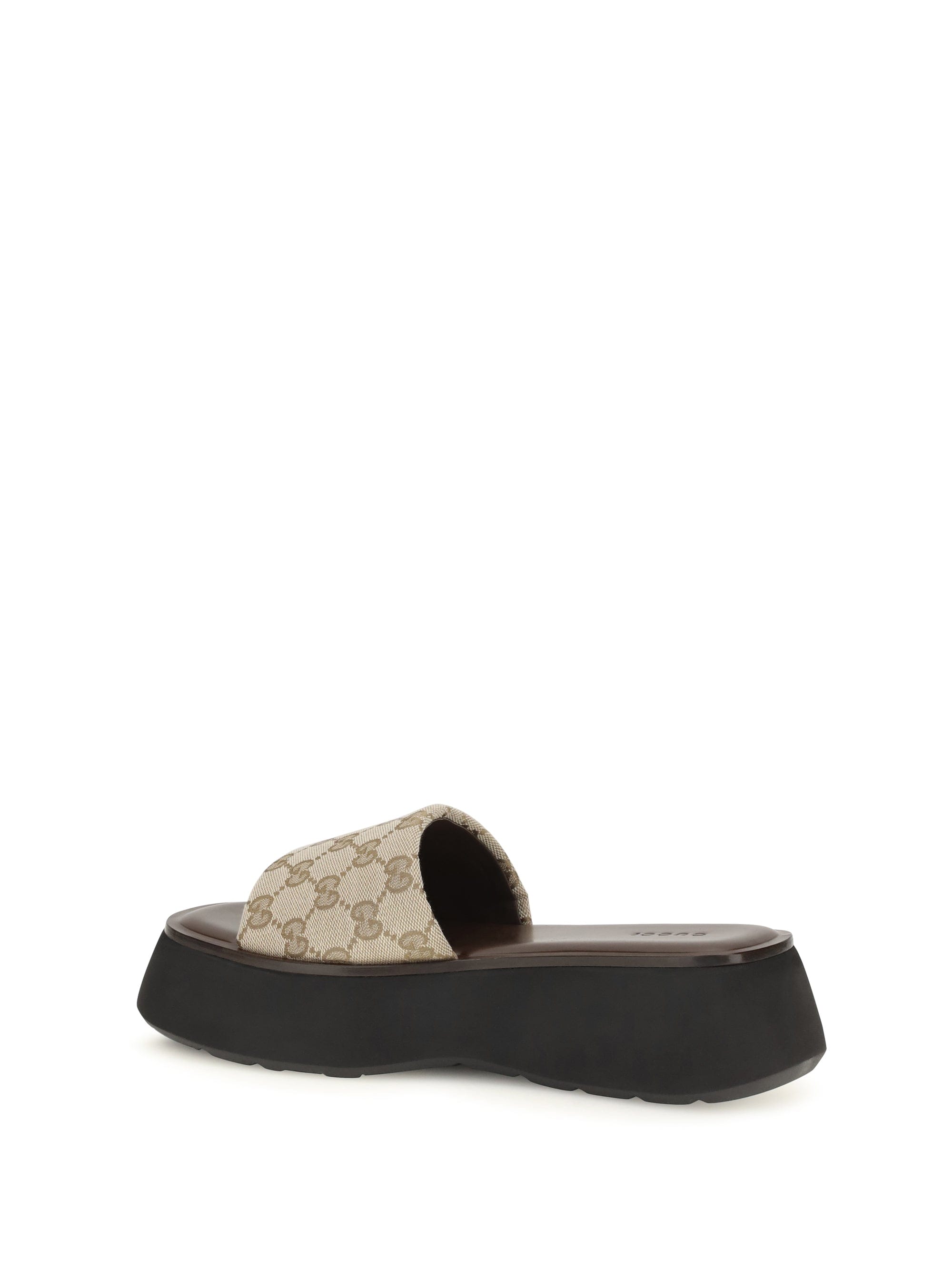Gucci GG Canvas Platform Slide Sandal — Beige