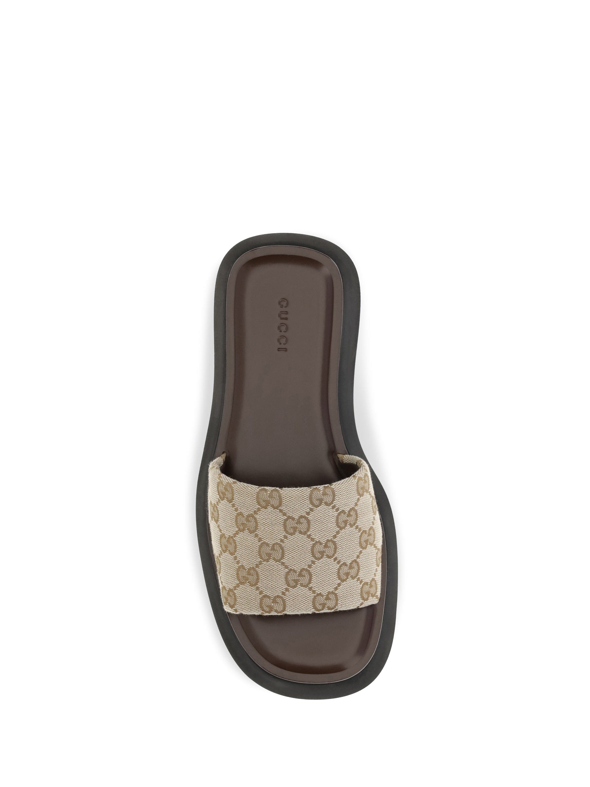 Gucci GG Canvas Platform Slide Sandal — Beige