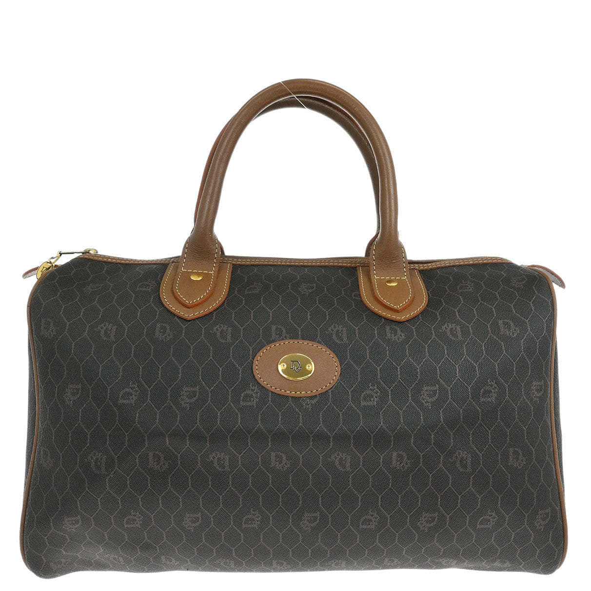 Christian Dior Black Leather Honeycomb Duffle Handbag