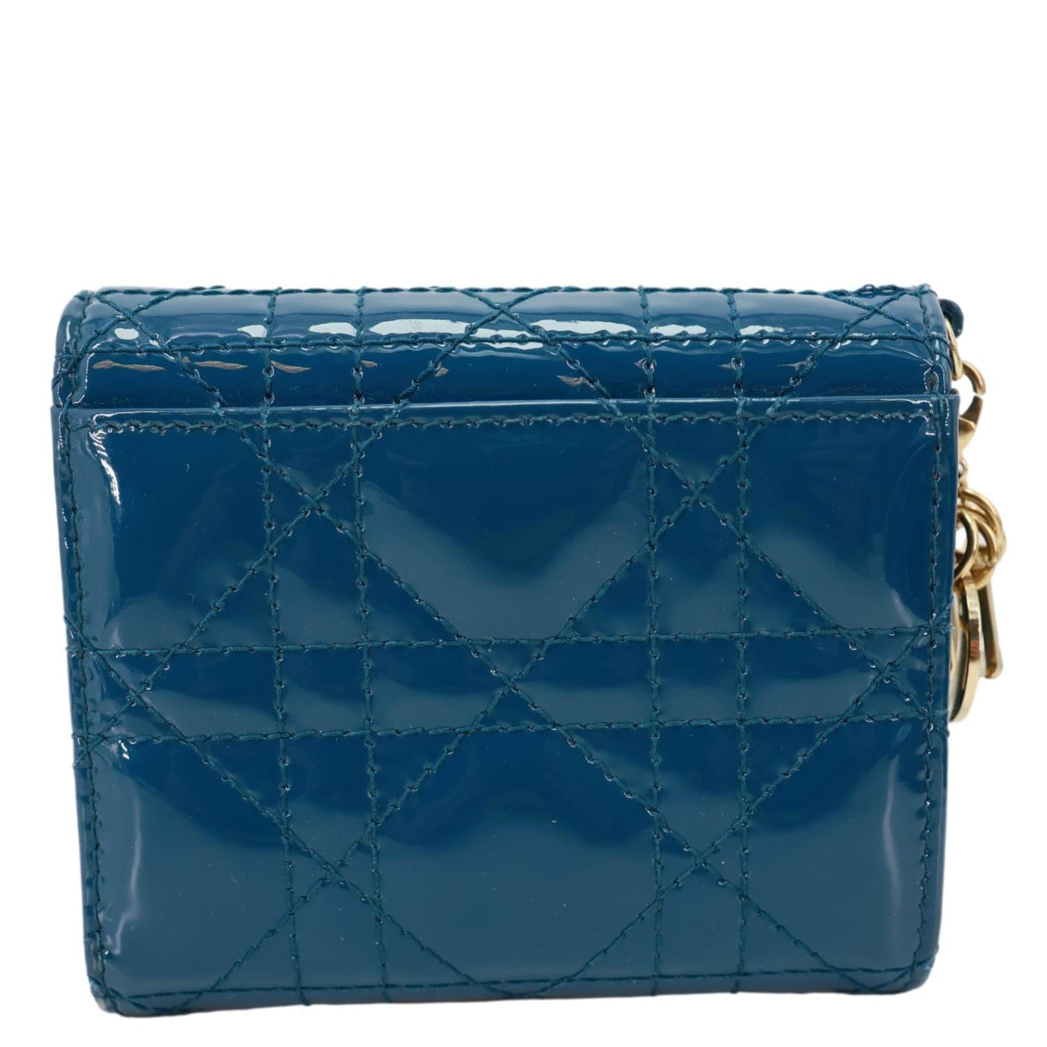 CHRISTIAN DIOR Lady Dior Lotus Cannage Patent Leather Wallet Blue
