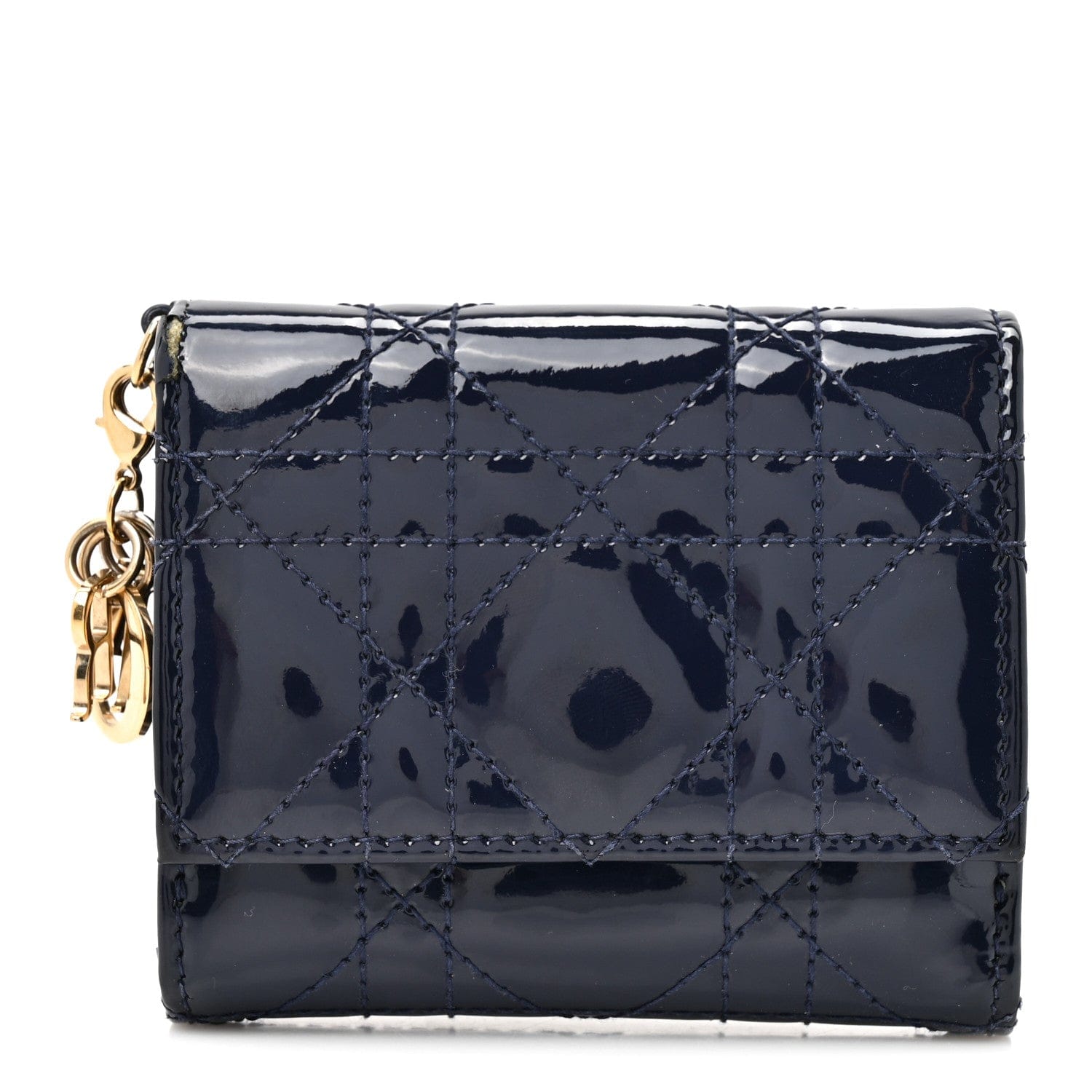 Christian Dior Patent Cannage Lady Dior Medium Wallet Navy