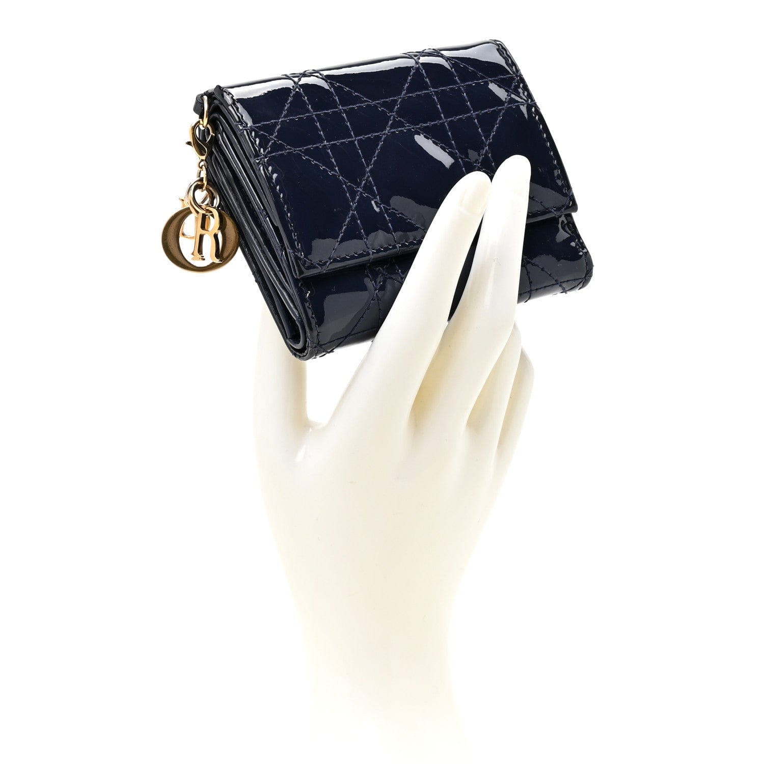 Christian Dior Patent Cannage Lady Dior Medium Wallet Navy