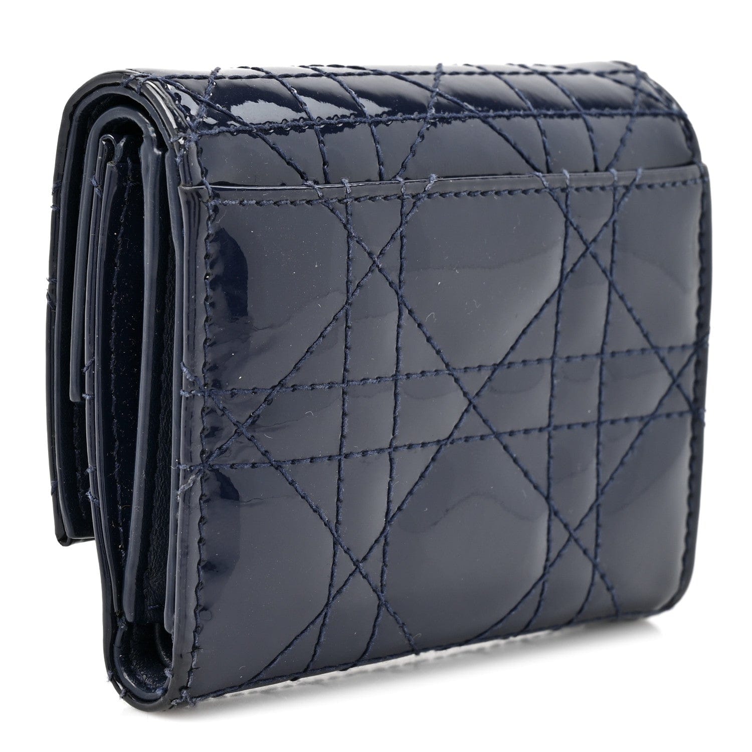 Christian Dior Patent Cannage Lady Dior Medium Wallet Navy