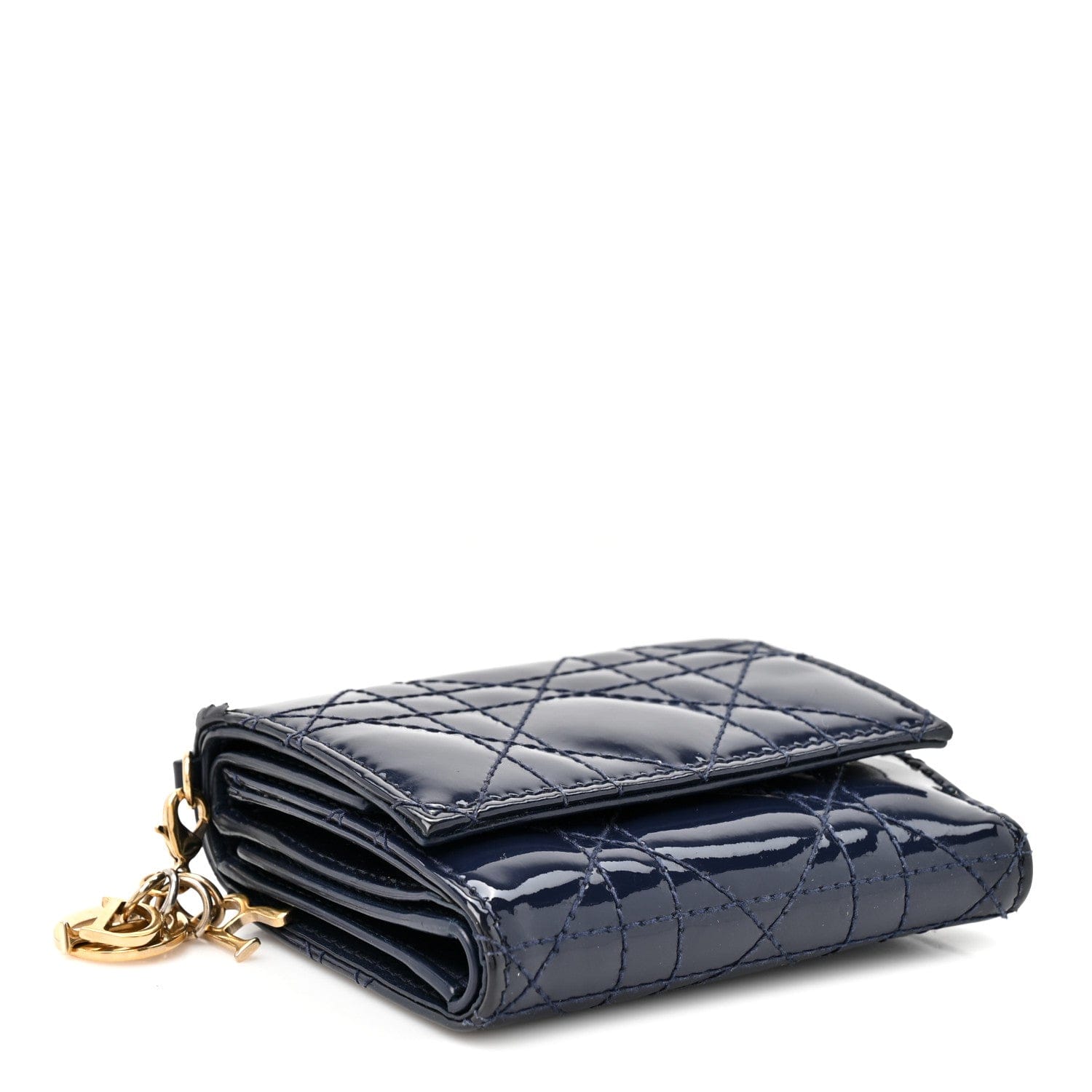 Christian Dior Patent Cannage Lady Dior Medium Wallet Navy