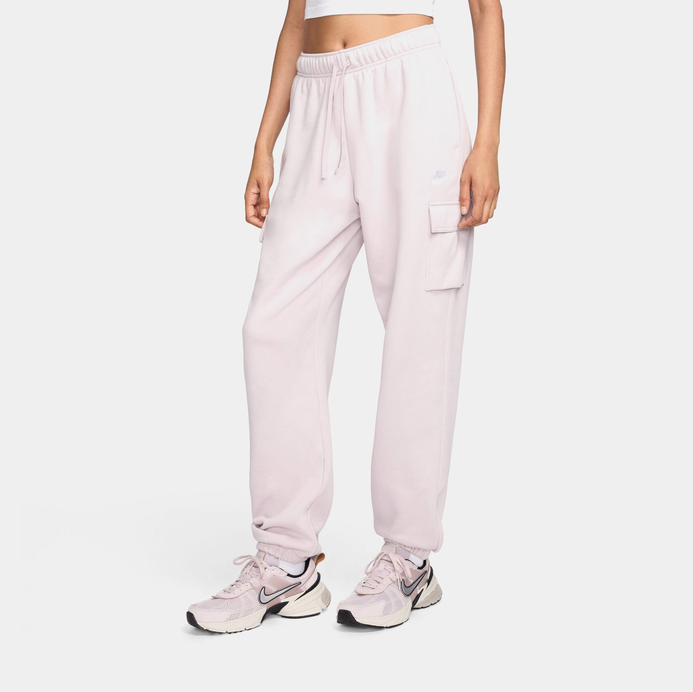 Nike NSW Club Fleece Mid Rise Oversized Cargo Womens Pants (Soft Pink)
