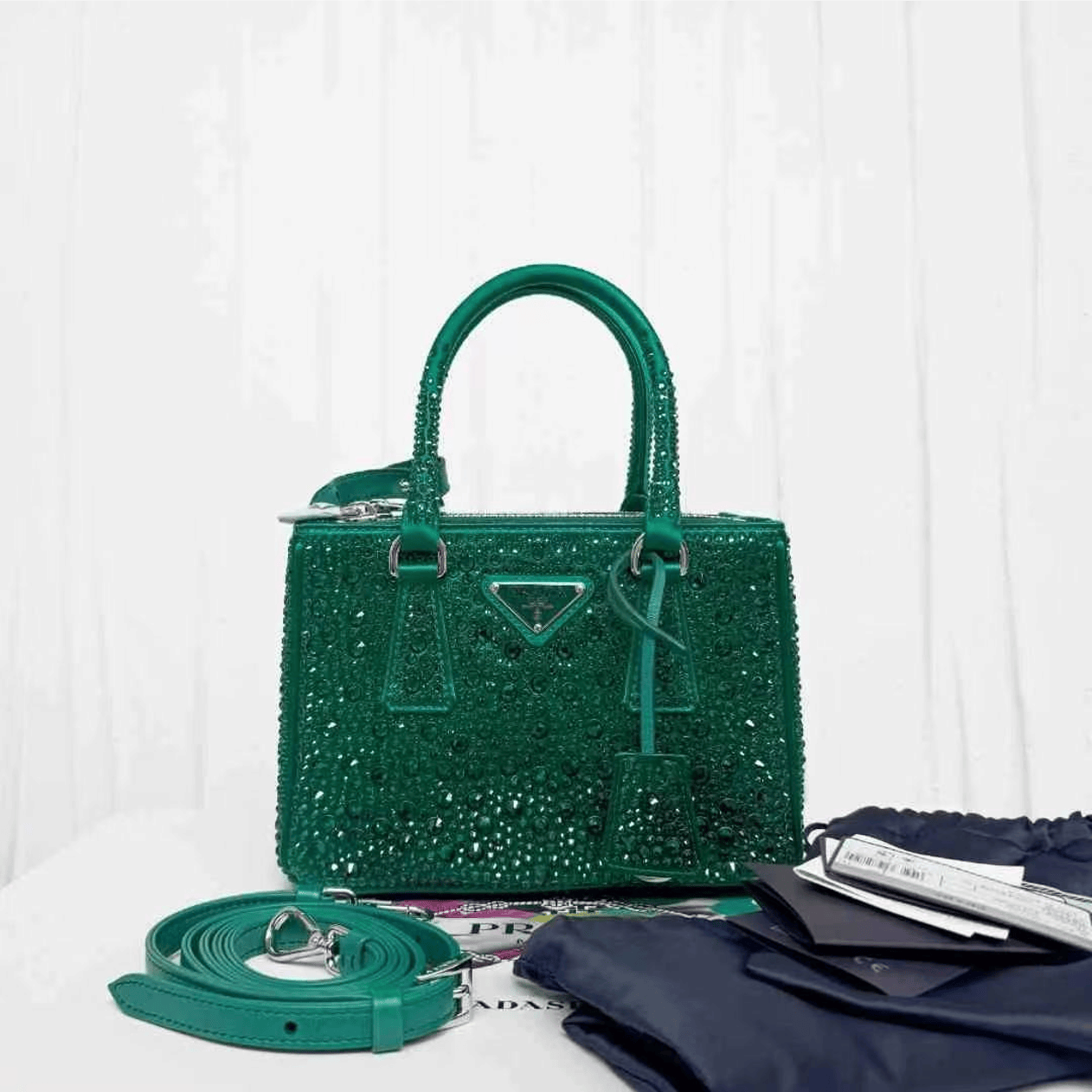 PRADA Green Rhinestone Shoulder Bag 20 23307153