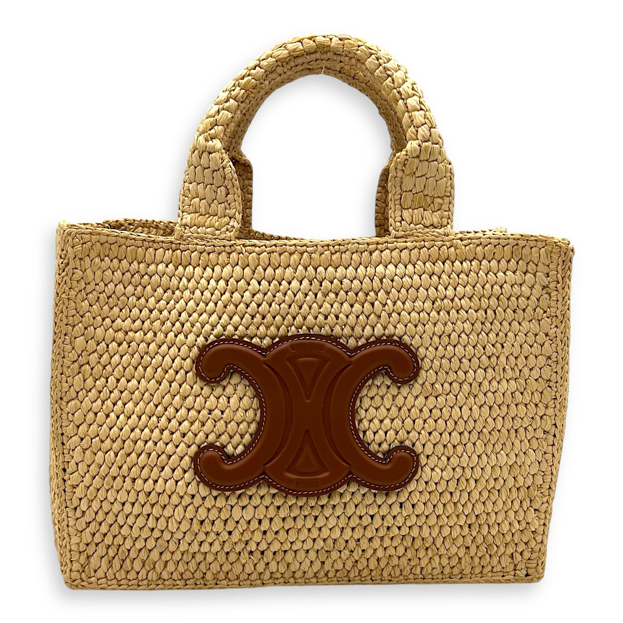 Celine Triomphe Tote Bag Brown in Raffia, Gold hardware S2509 - 007916DT