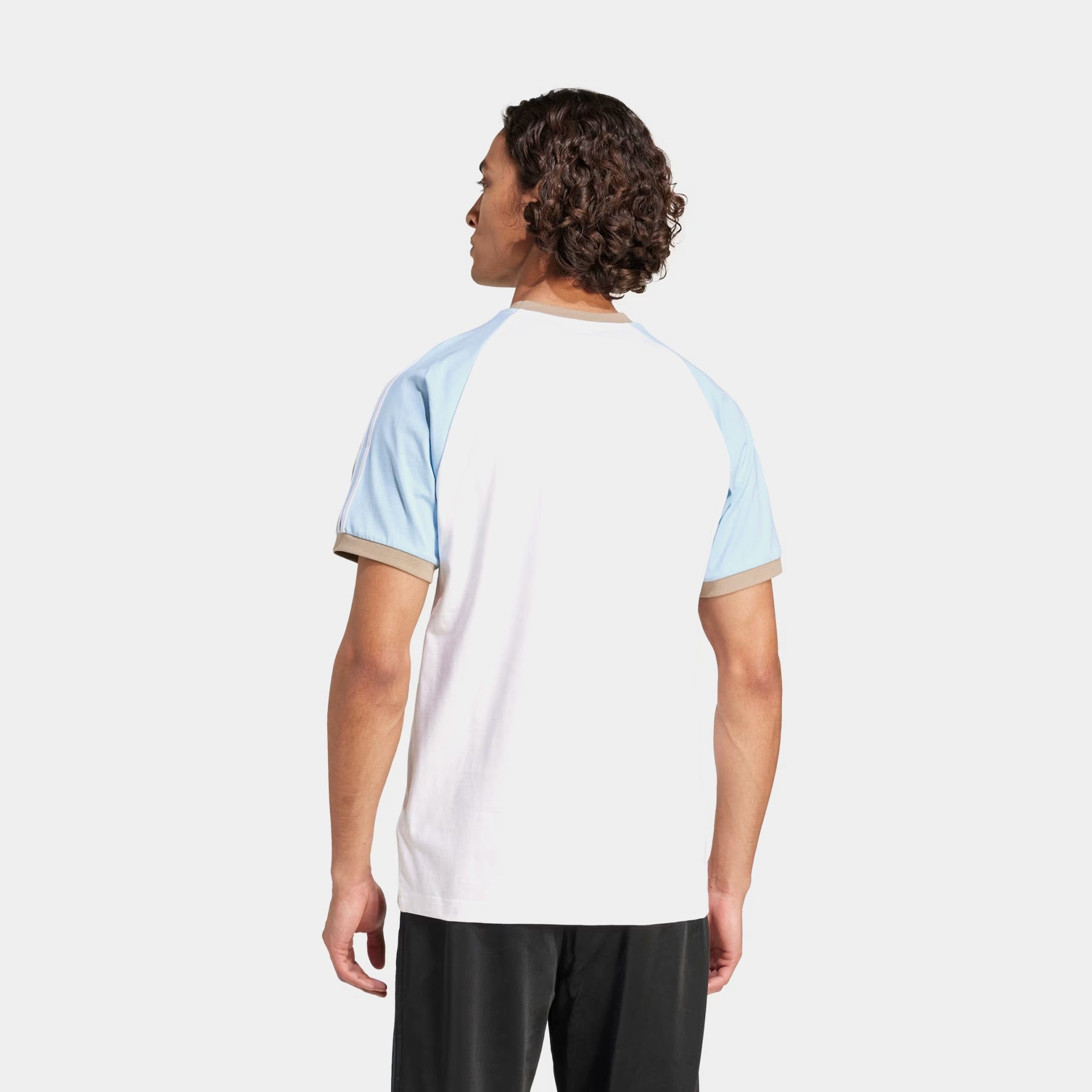 adidas Original Cali 3 Stripes Mens Short Sleeve Shirt (White/Clear Sky/Blanch Cargo)