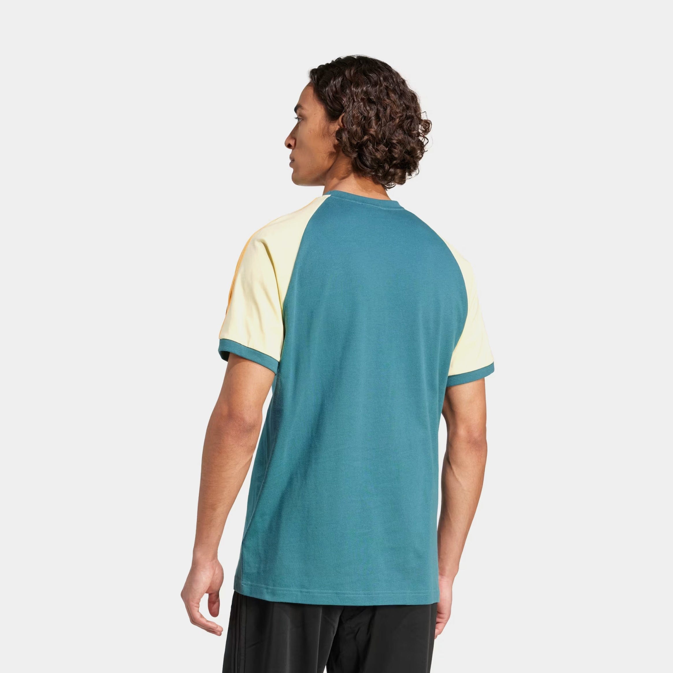 adidas Original Cali 3 Stripes Mens Short Sleeve Shirt (Tech Green/Almost Yellow/Hazy Orange)